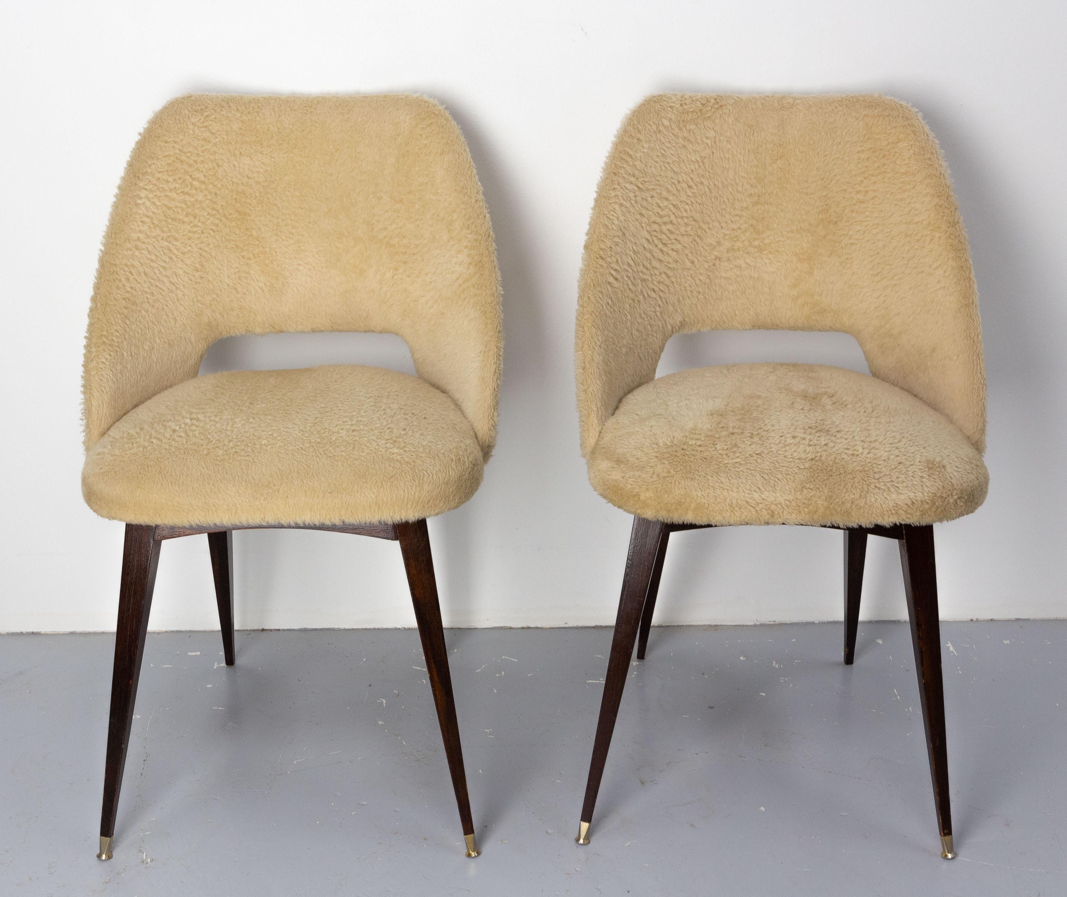 Mid-Century Modern Two Midcentury French Chairs Wood and Fabric, Typical of Seventies circa 1970 For Sale