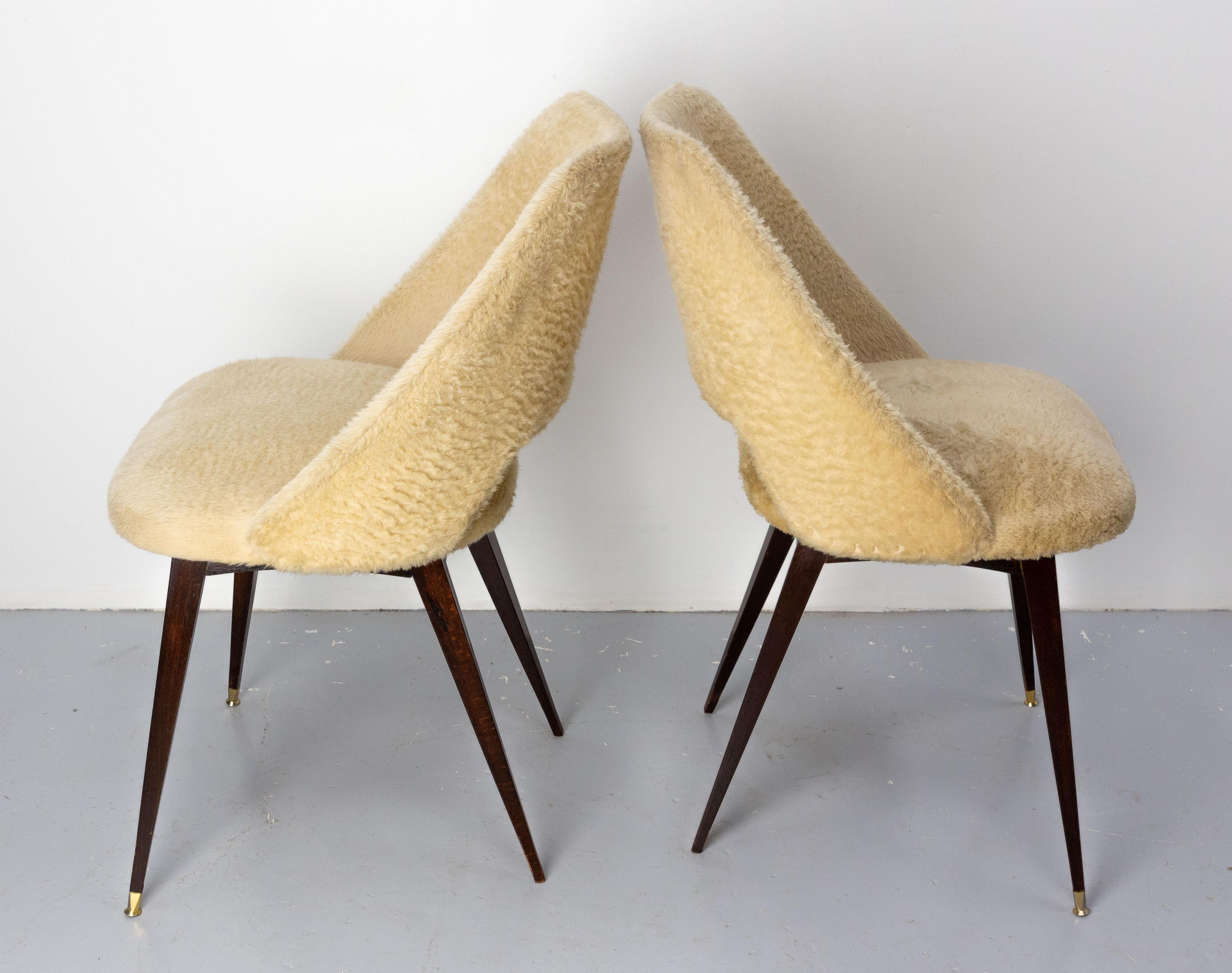 20th Century Two Midcentury French Chairs Wood and Fabric, Typical of Seventies circa 1970 For Sale