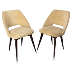 Two Midcentury French Chairs Wood and Fabric, Typical of Seventies circa 1970