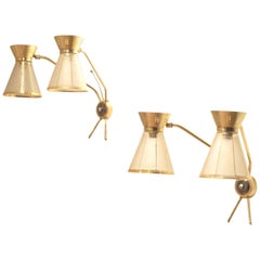 Two Midcentury French Design, Diabolo Shaped Glass Wall Sconces Lamps