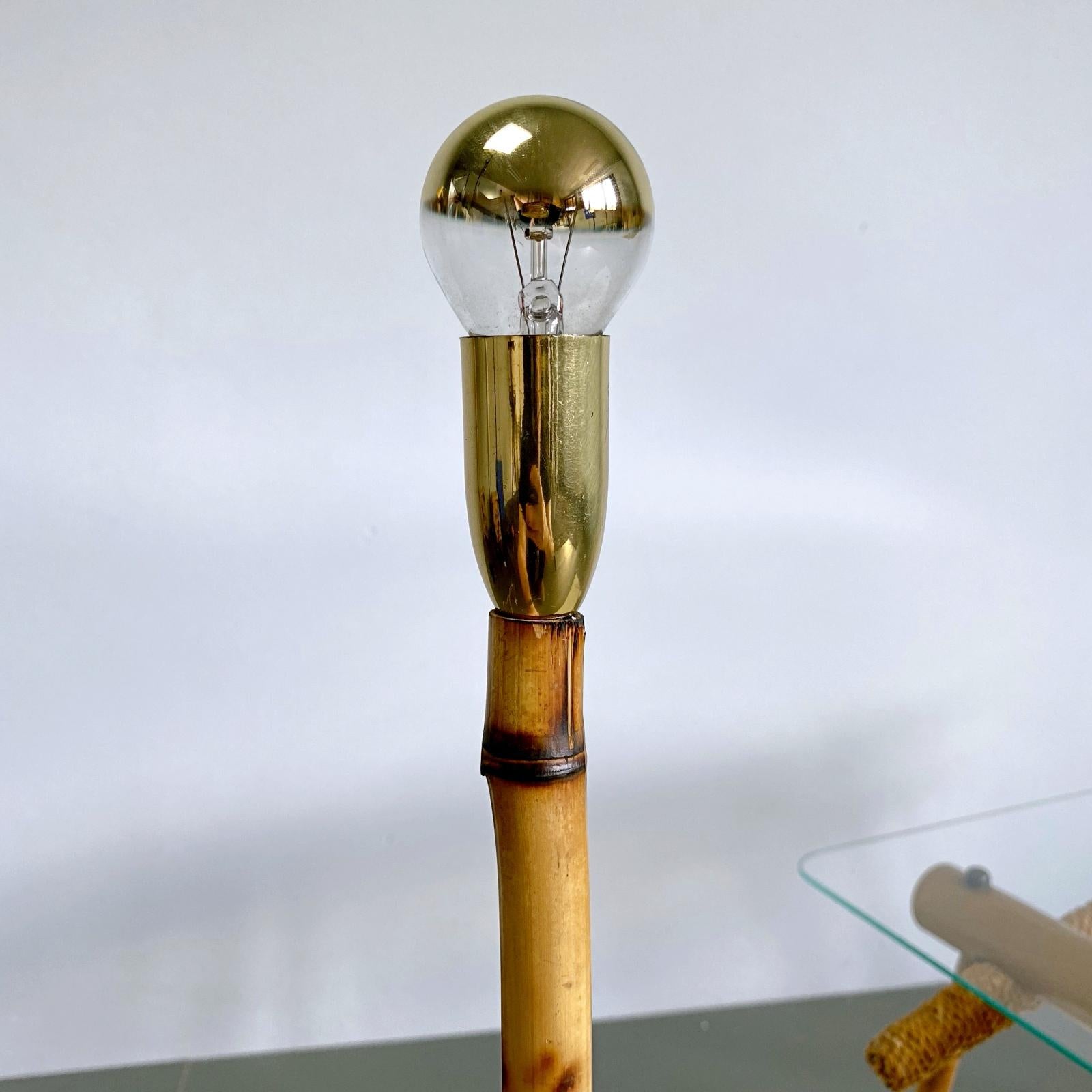 Metalwork Two Midcentury Rupert Nikoll Brass & Bamboo Nightstand Table Lamp, 1955, Austria