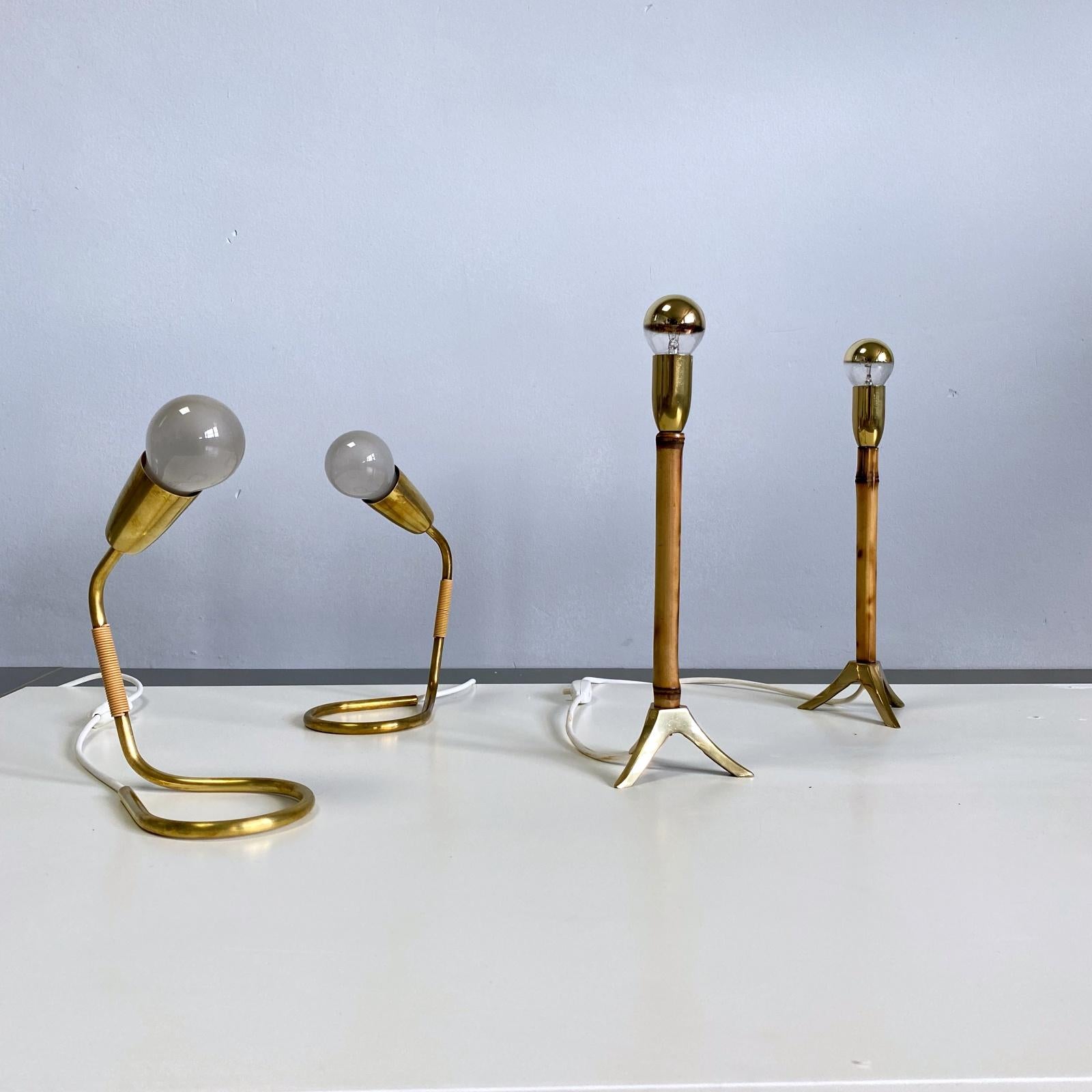Two Midcentury Rupert Nikoll Brass & Bamboo Nightstand Table Lamp, 1955, Austria 1