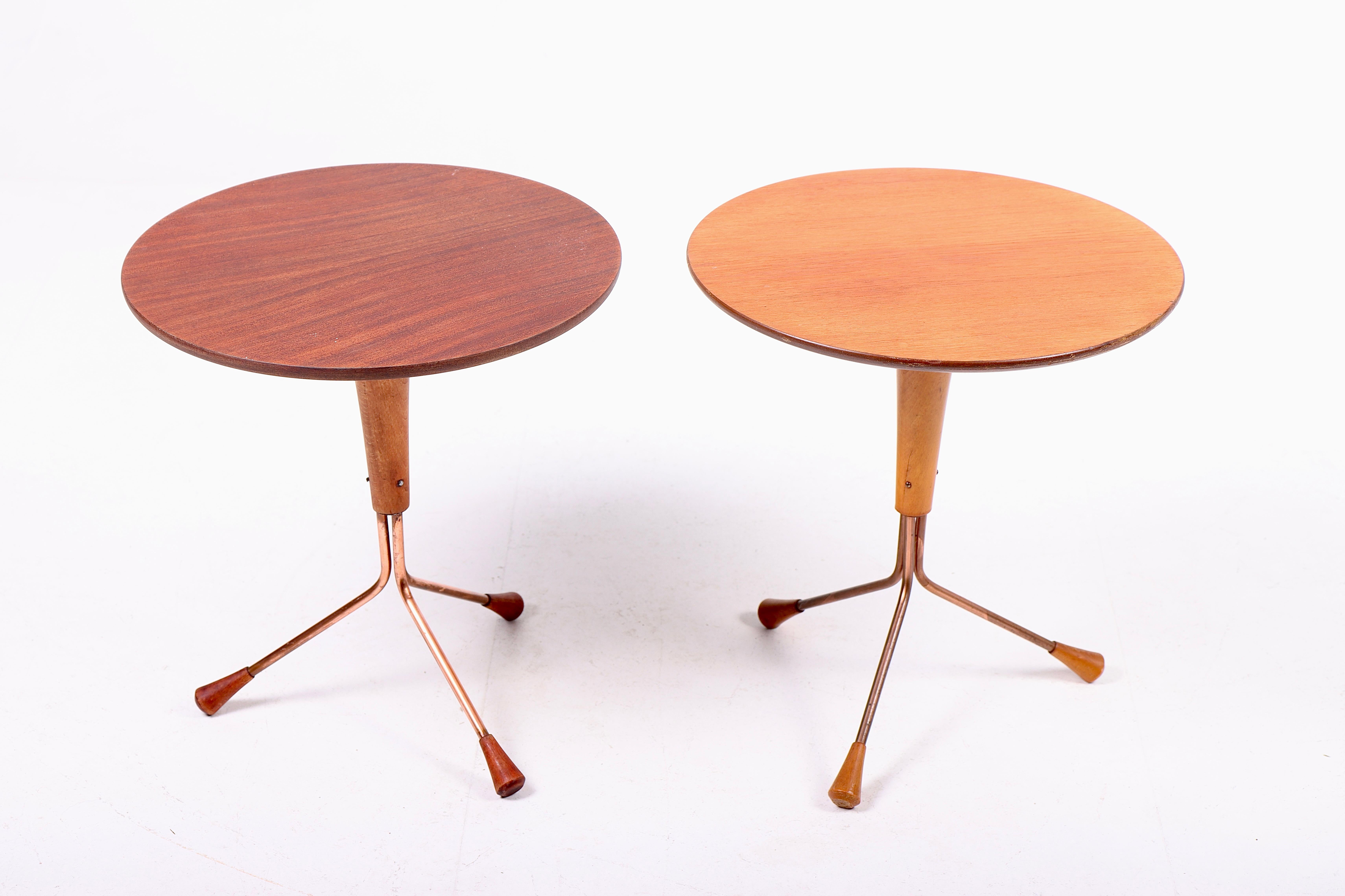 Two side tables in teak and mahogany, designed by Albert Larsson for Alberts Tibro. Made in Sweden in the 1960s. Great original condition.