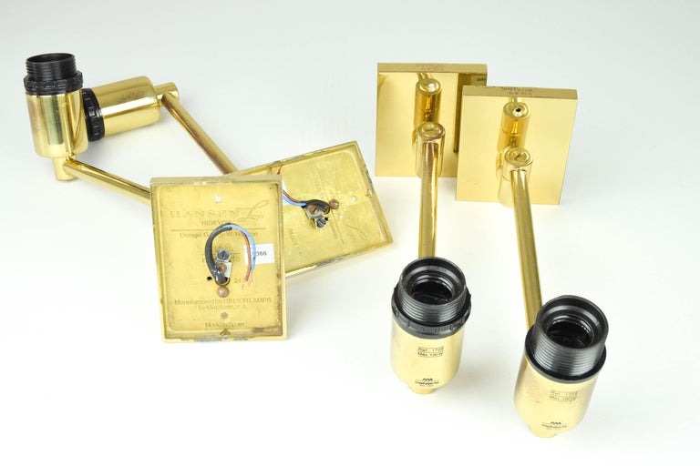 Two MidCentury Simple Swivel Arm Brass Sconce by George W. Hansen for Metalarte For Sale 8