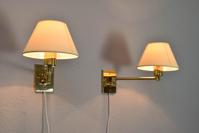 Late 20th Century Two MidCentury Simple Swivel Arm Brass Sconce by George W. Hansen for Metalarte For Sale