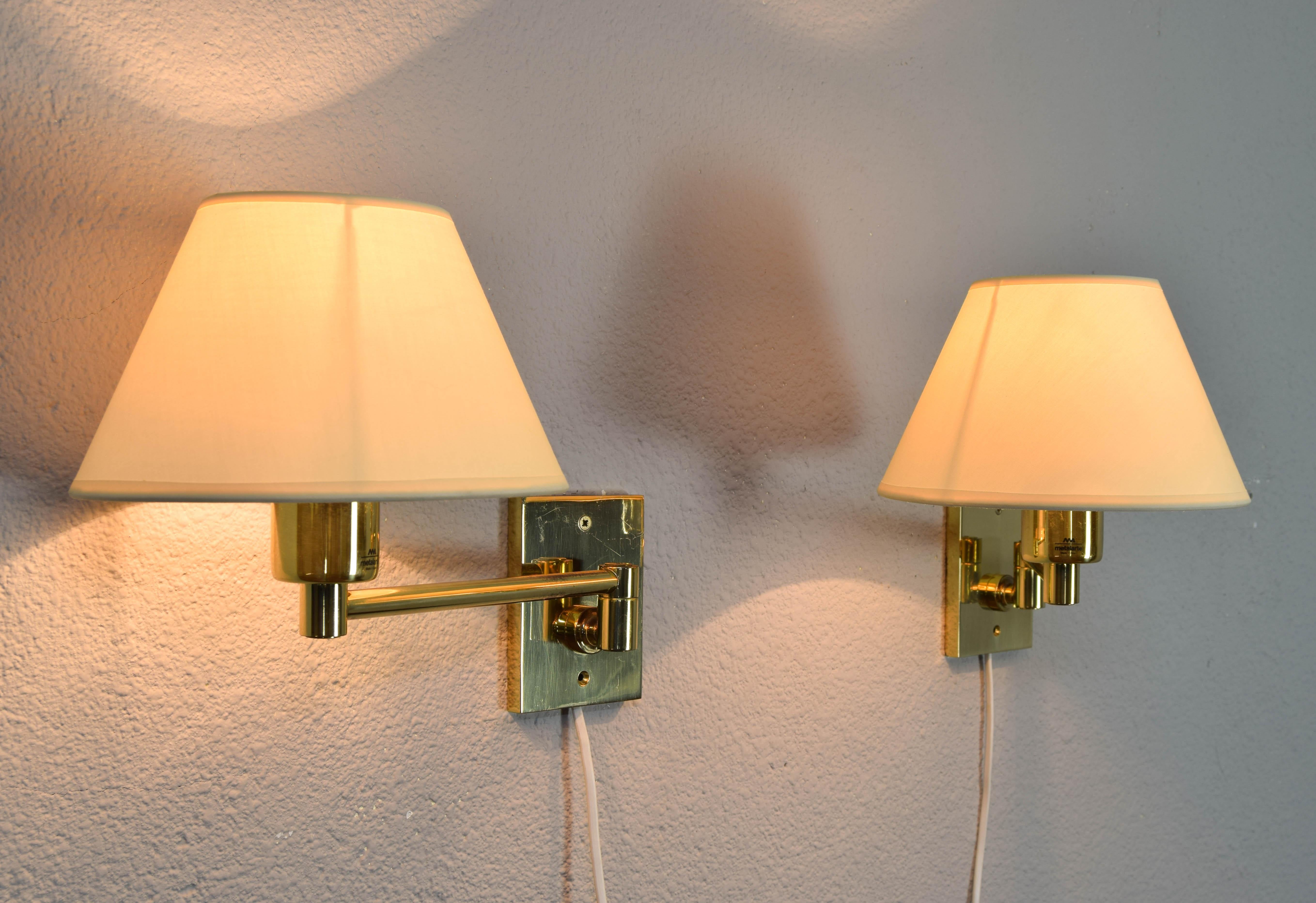 Two MidCentury Simple Swivel Arm Brass Sconce by George W. Hansen for Metalarte 2