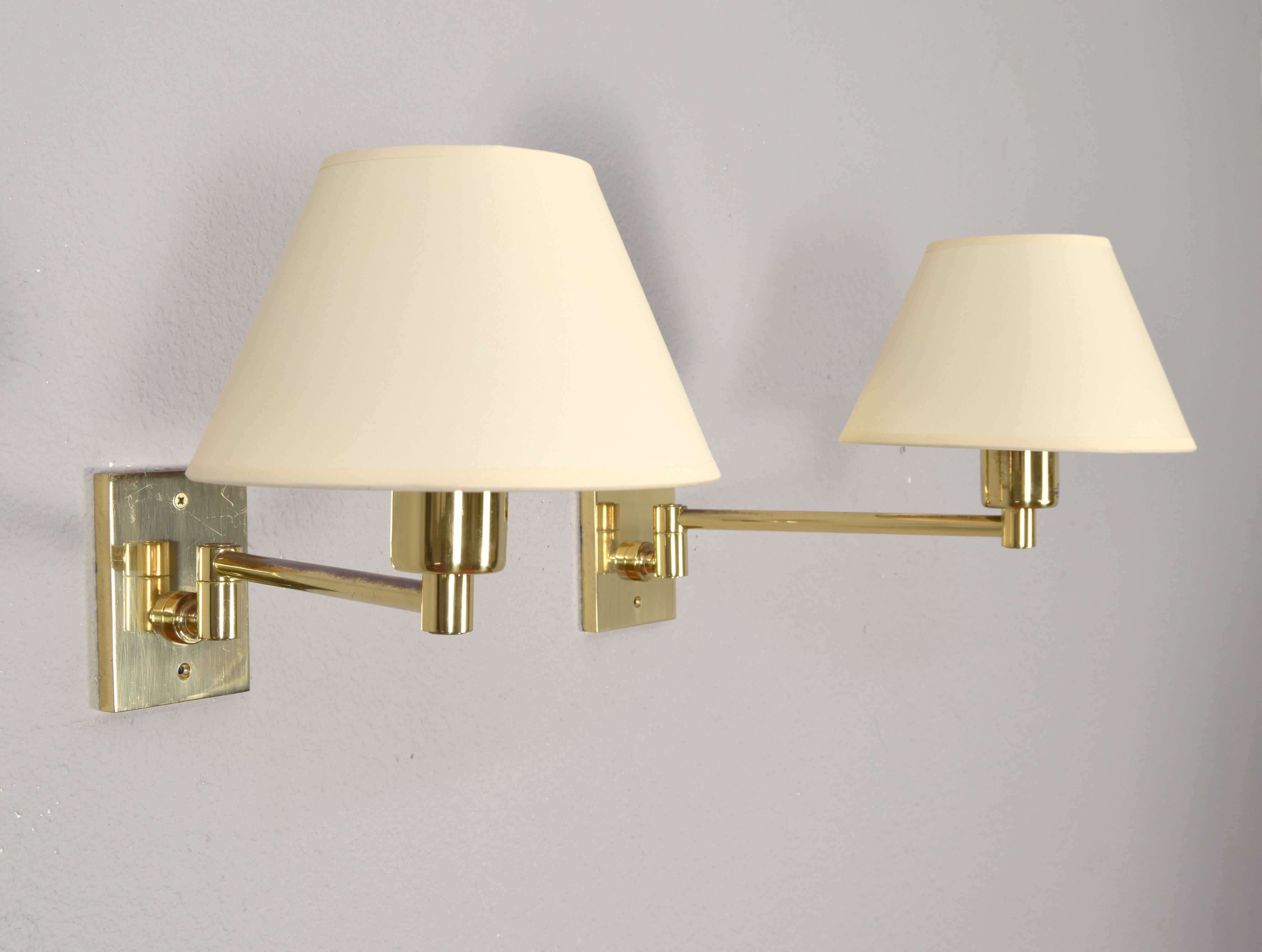 Two MidCentury Simple Swivel Arm Brass Sconce by George W. Hansen for Metalarte 4