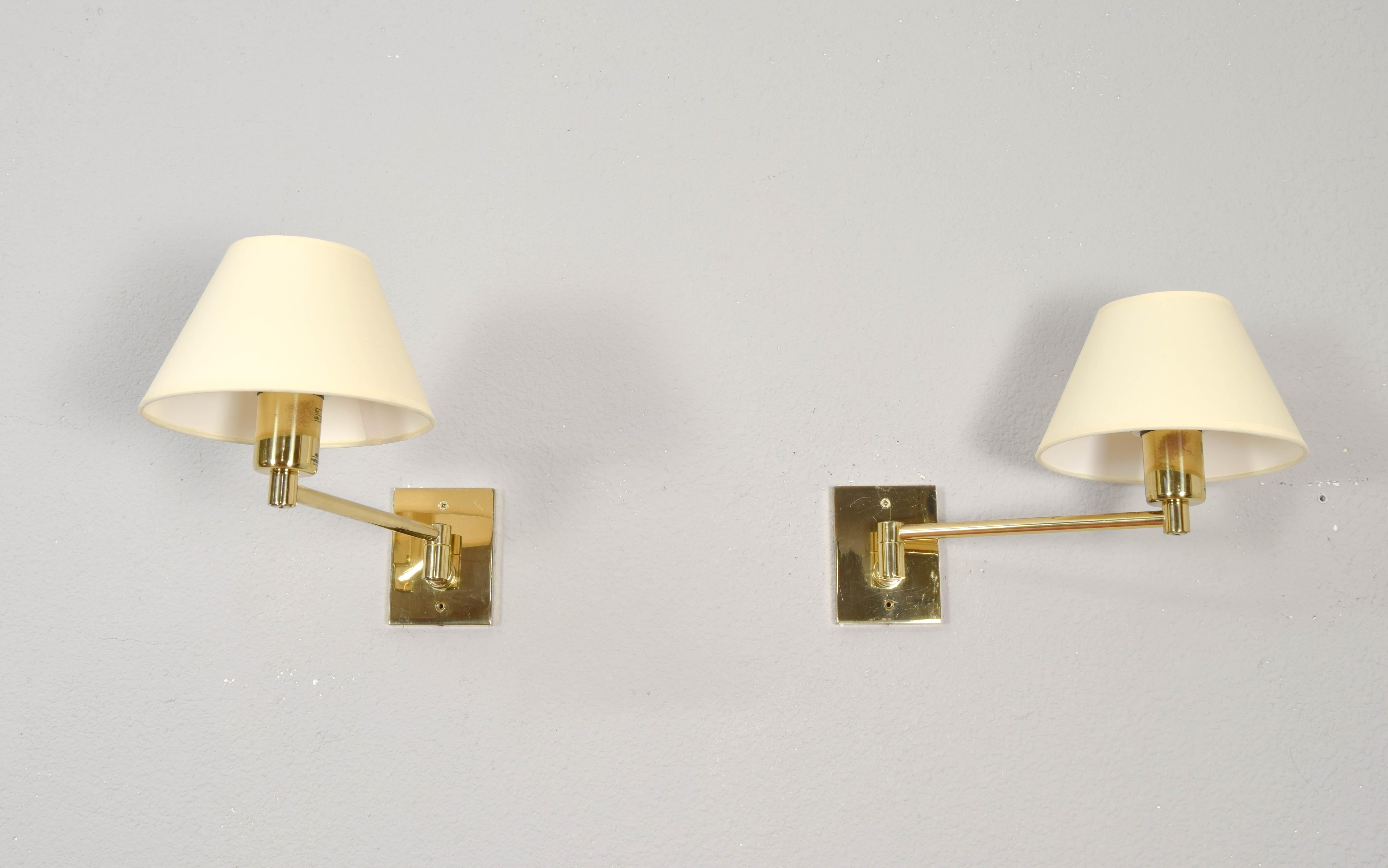 Two MidCentury Simple Swivel Arm Brass Sconce by George W. Hansen for Metalarte 5