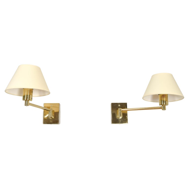 Two MidCentury Simple Swivel Arm Brass Sconce by George W. Hansen for Metalarte For Sale