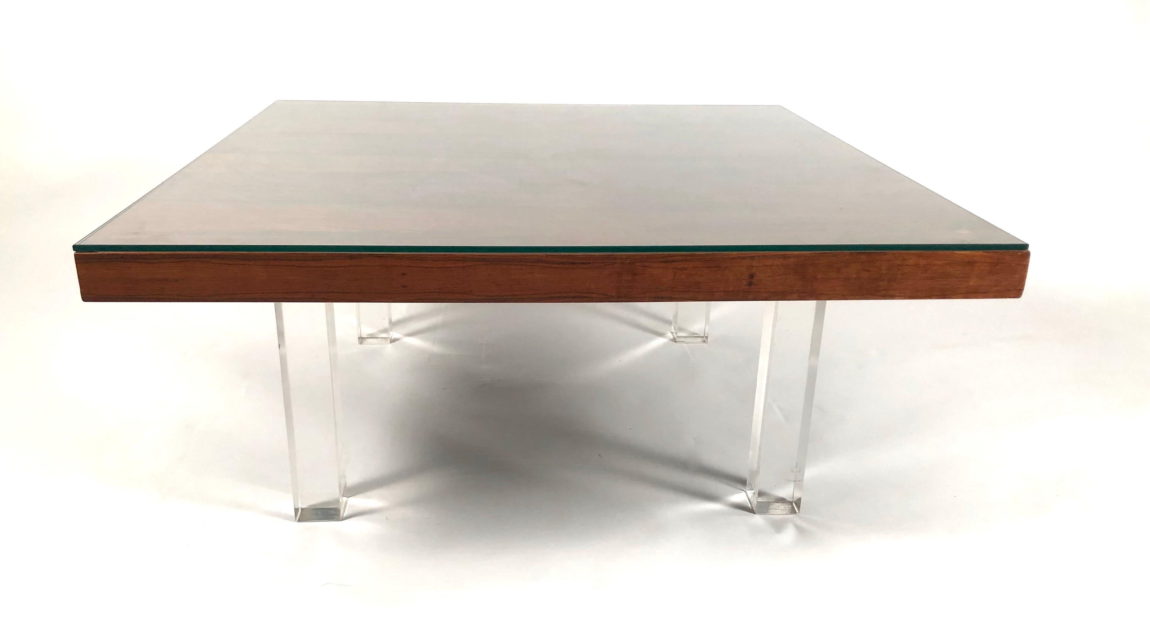 Mid-Century Modern Two Milo Baughman Rosewood and Lucite Coffee Tables, circa 1967