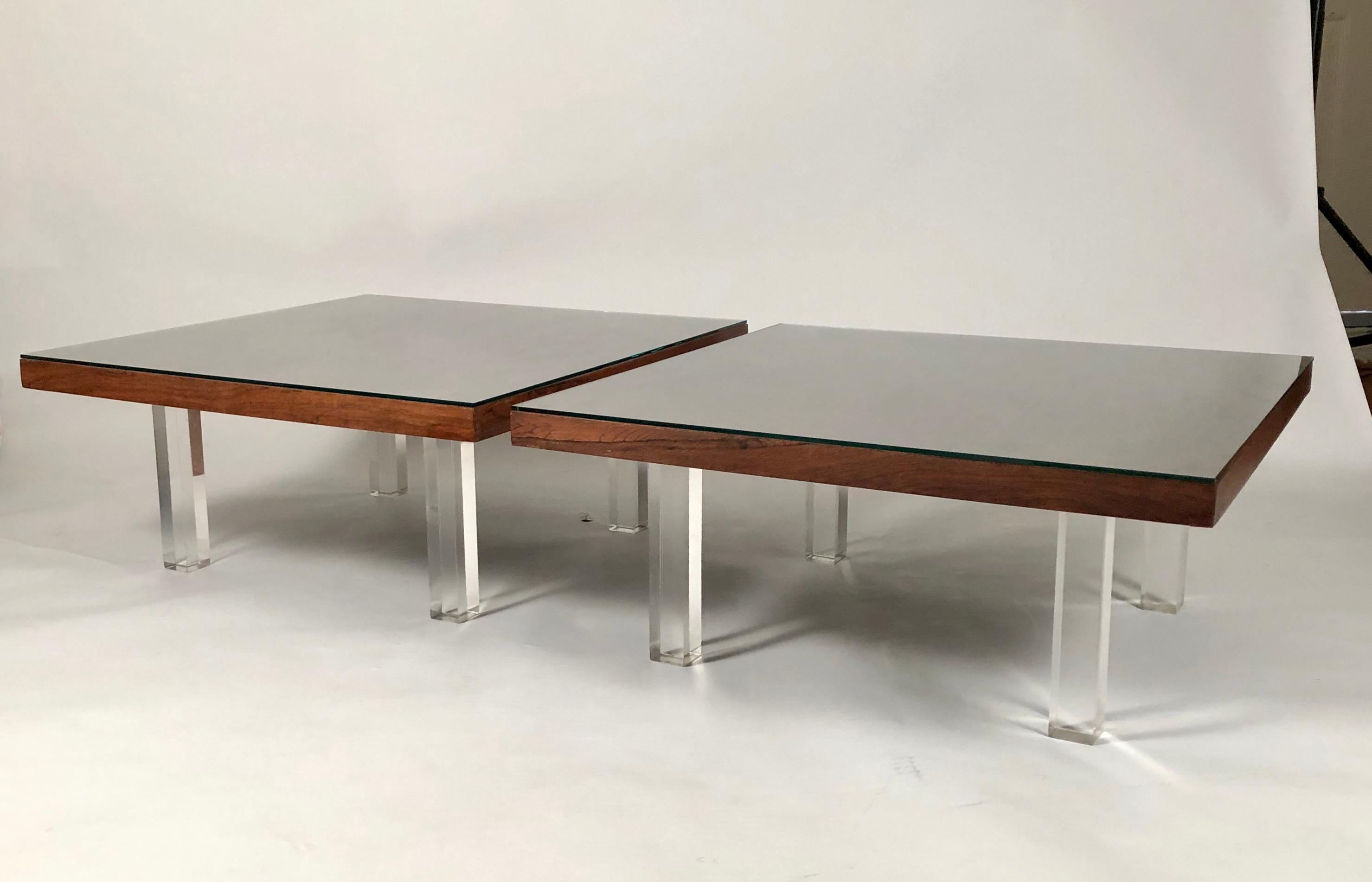 American Two Milo Baughman Rosewood and Lucite Coffee Tables, circa 1967