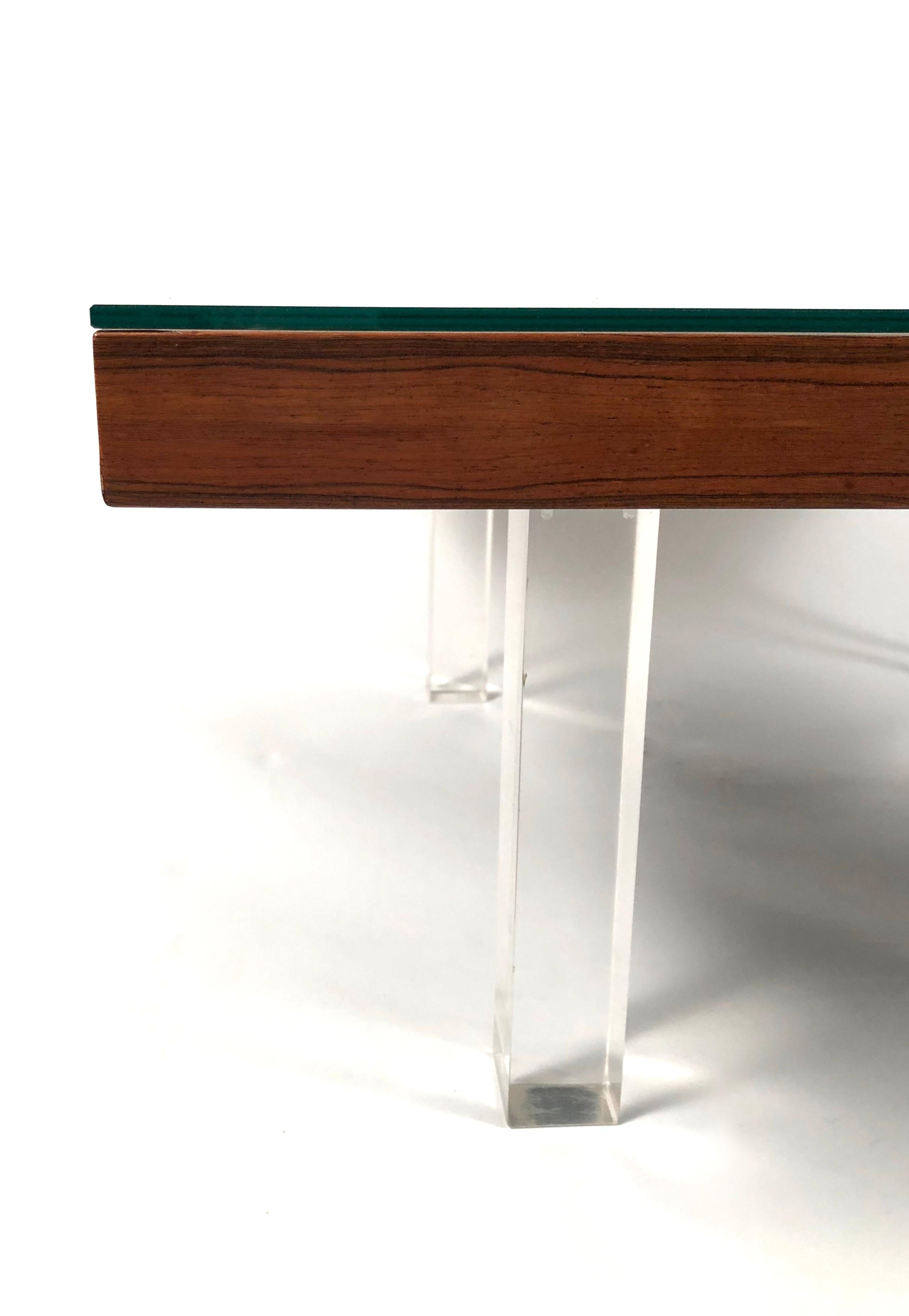 Two Milo Baughman Rosewood and Lucite Coffee Tables, circa 1967 In Good Condition In Essex, MA