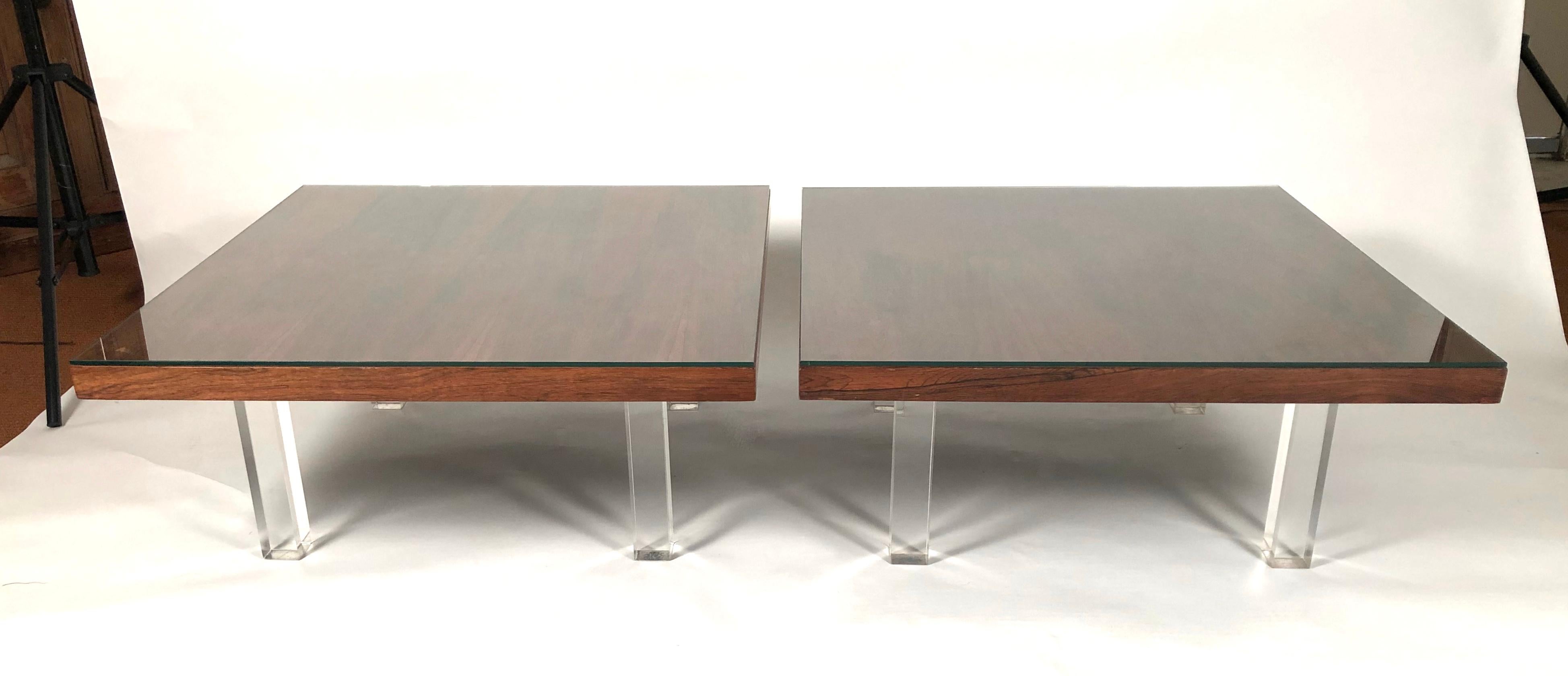 Two Milo Baughman Rosewood and Lucite Coffee Tables, circa 1967 2