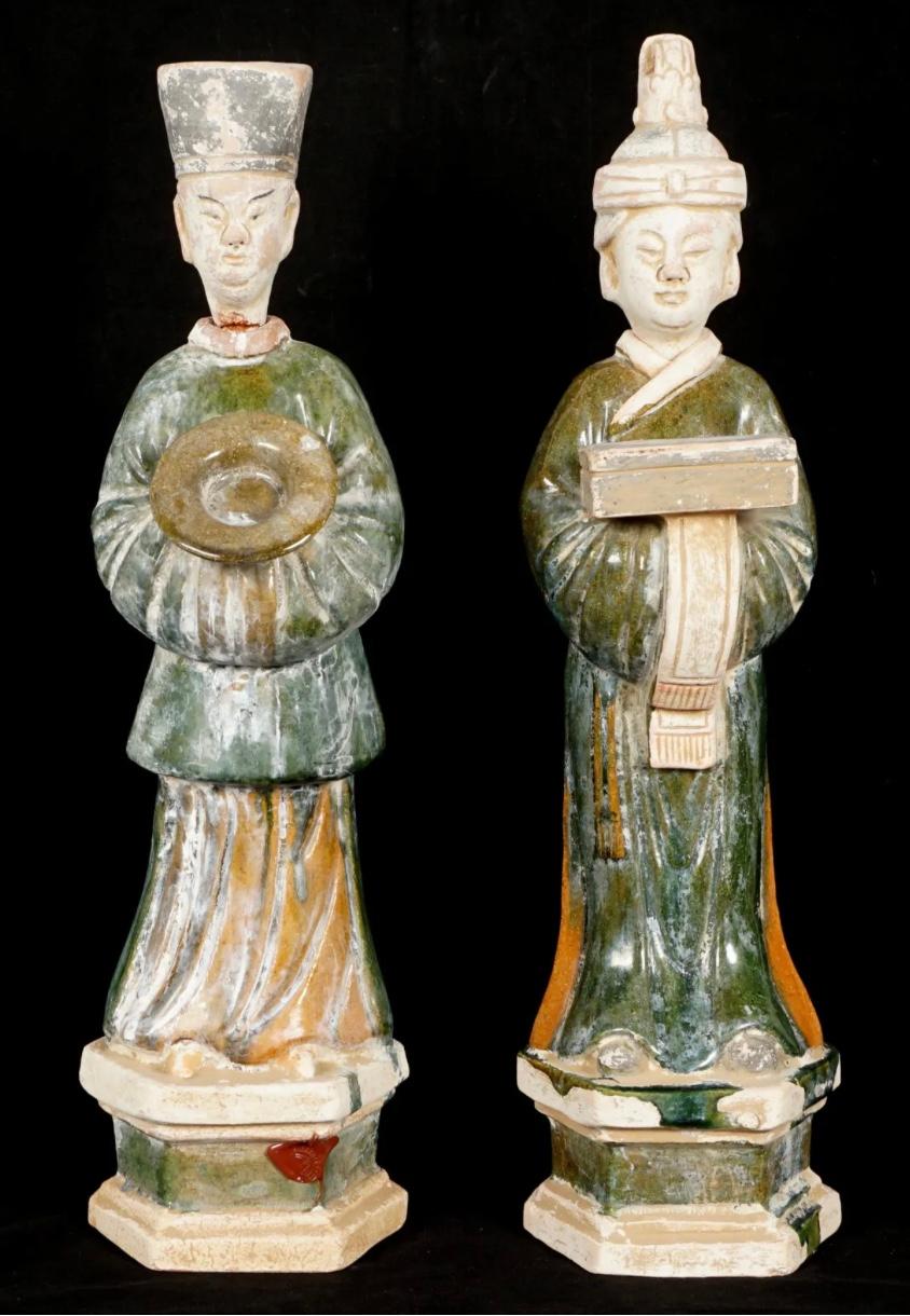 Two Ming Style Chinese Pottery Dignitaries For Sale 5