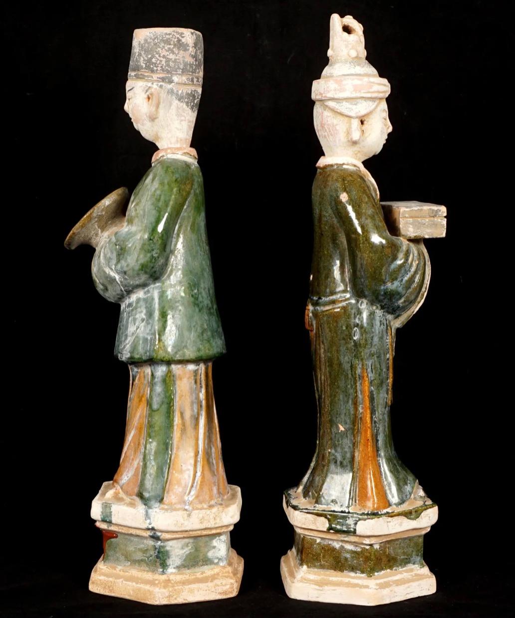 Two Ming Style Chinese Pottery Dignitaries In Good Condition For Sale In Bradenton, FL
