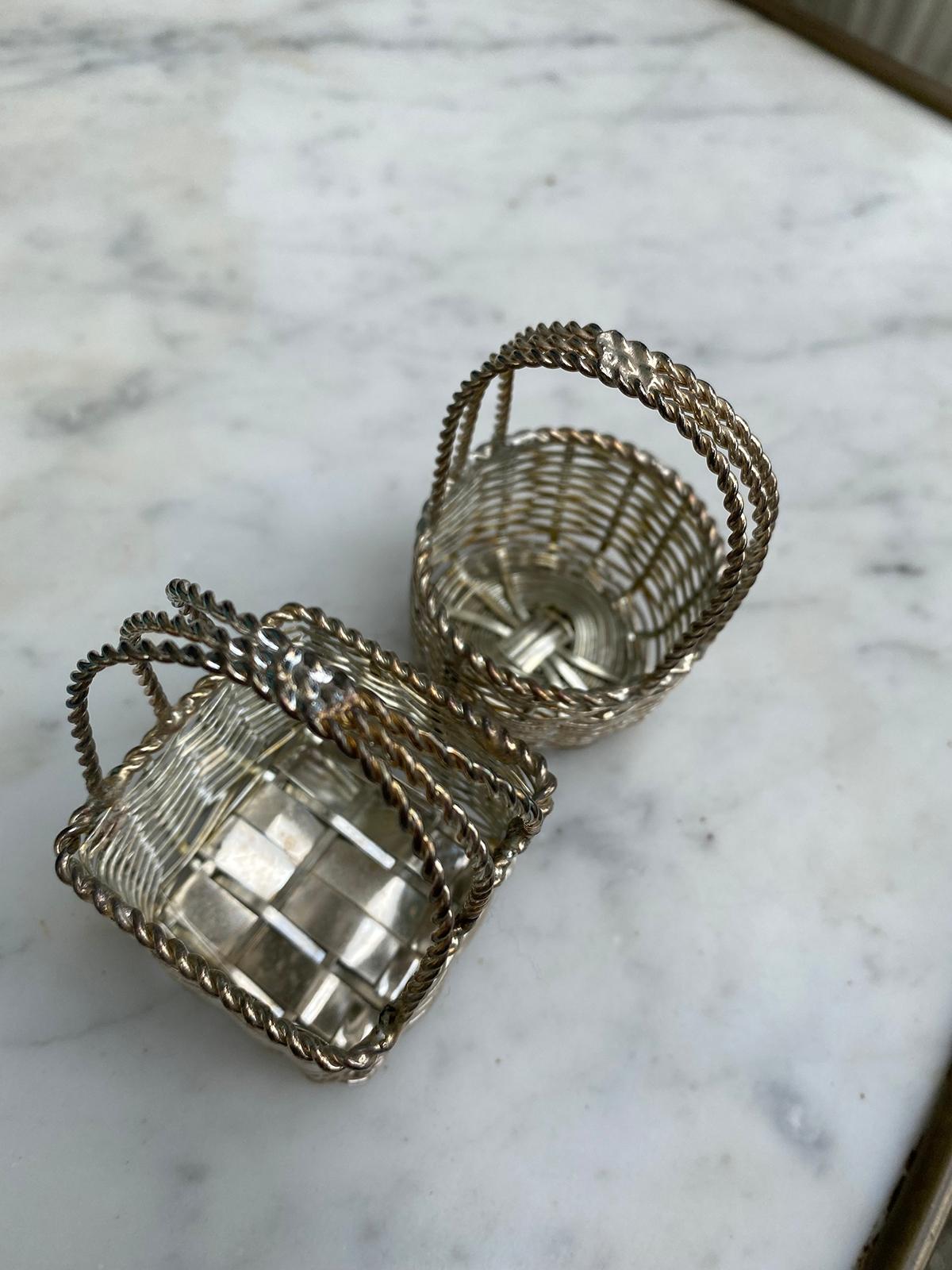 Two Miniature 20th Century Woven Silvered Baskets, Unmarked For Sale 1