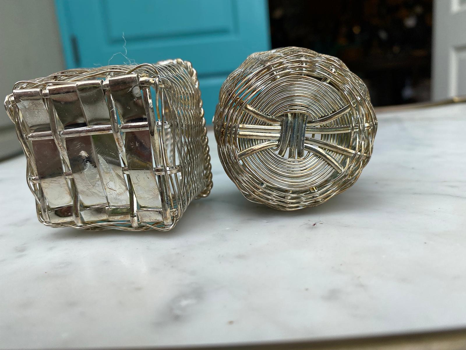 Two Miniature 20th Century Woven Silvered Baskets, Unmarked For Sale 2