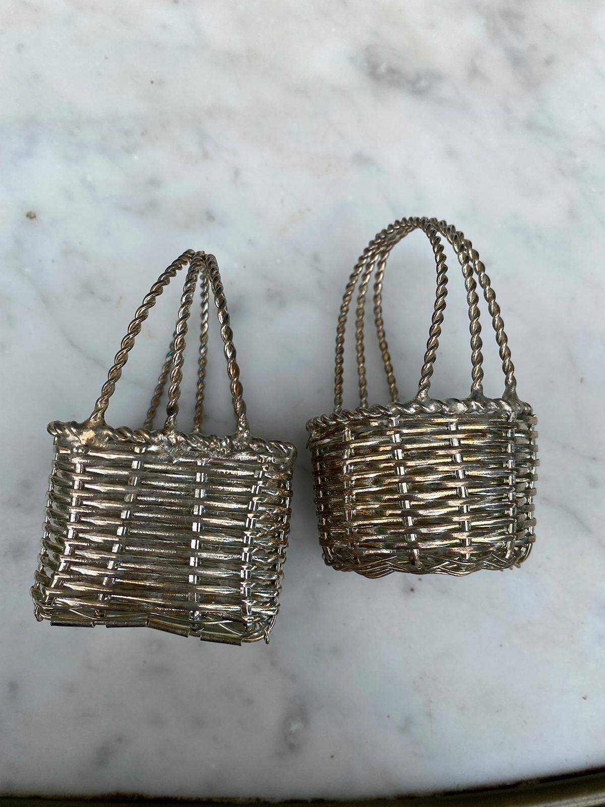Two Miniature 20th Century Woven Silvered Baskets, Unmarked For Sale 3