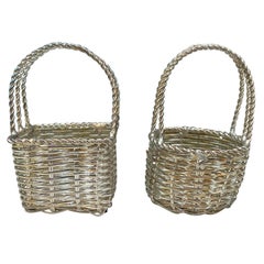Two Miniature 20th Century Woven Silvered Baskets, Unmarked