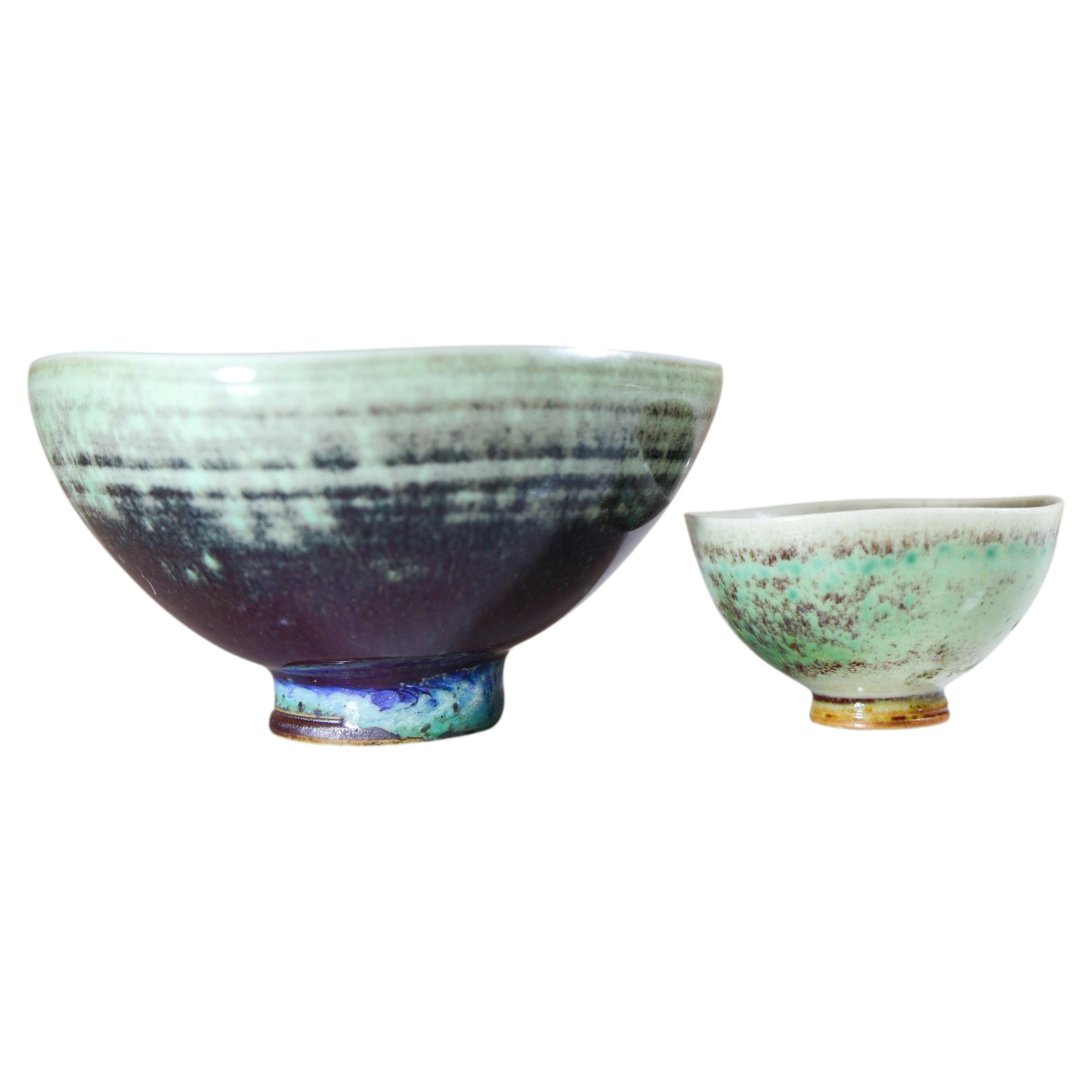 Two Miniature ceramic Bowls - Berndt Friberg - Aniara Glazed - Gustavsberg