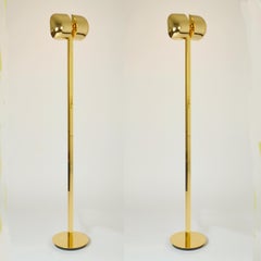 Two Minimal Brass Floor Lamps with Articulated Swivel Shades