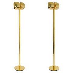 Two Minimal Brass Floor Lamps with Articulated Swivel Shades