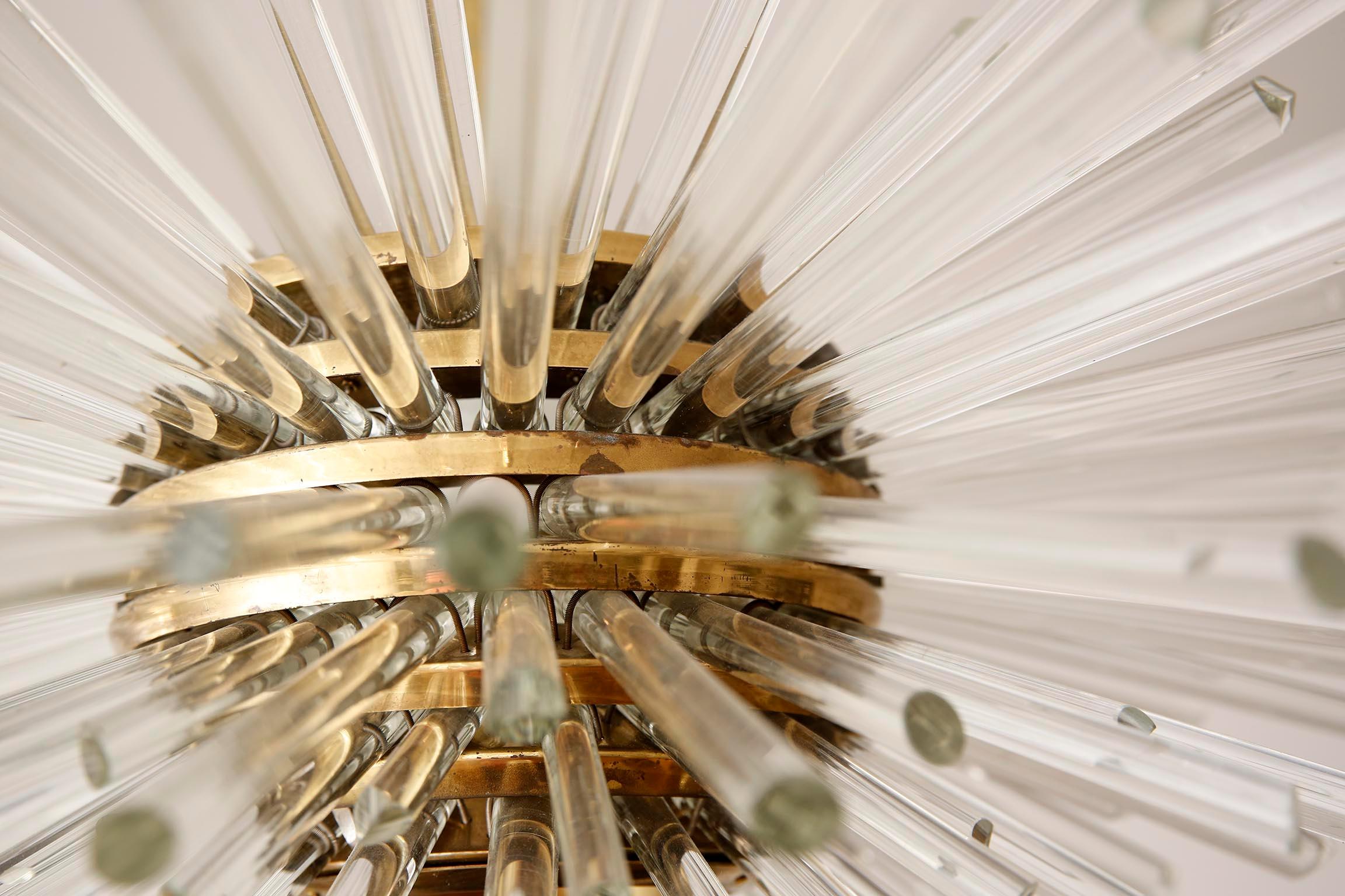 Mid-20th Century One of Two 'Miracle' Sputnik Chandeliers by Bakalowits, Brass Glass Rods, 1960s For Sale