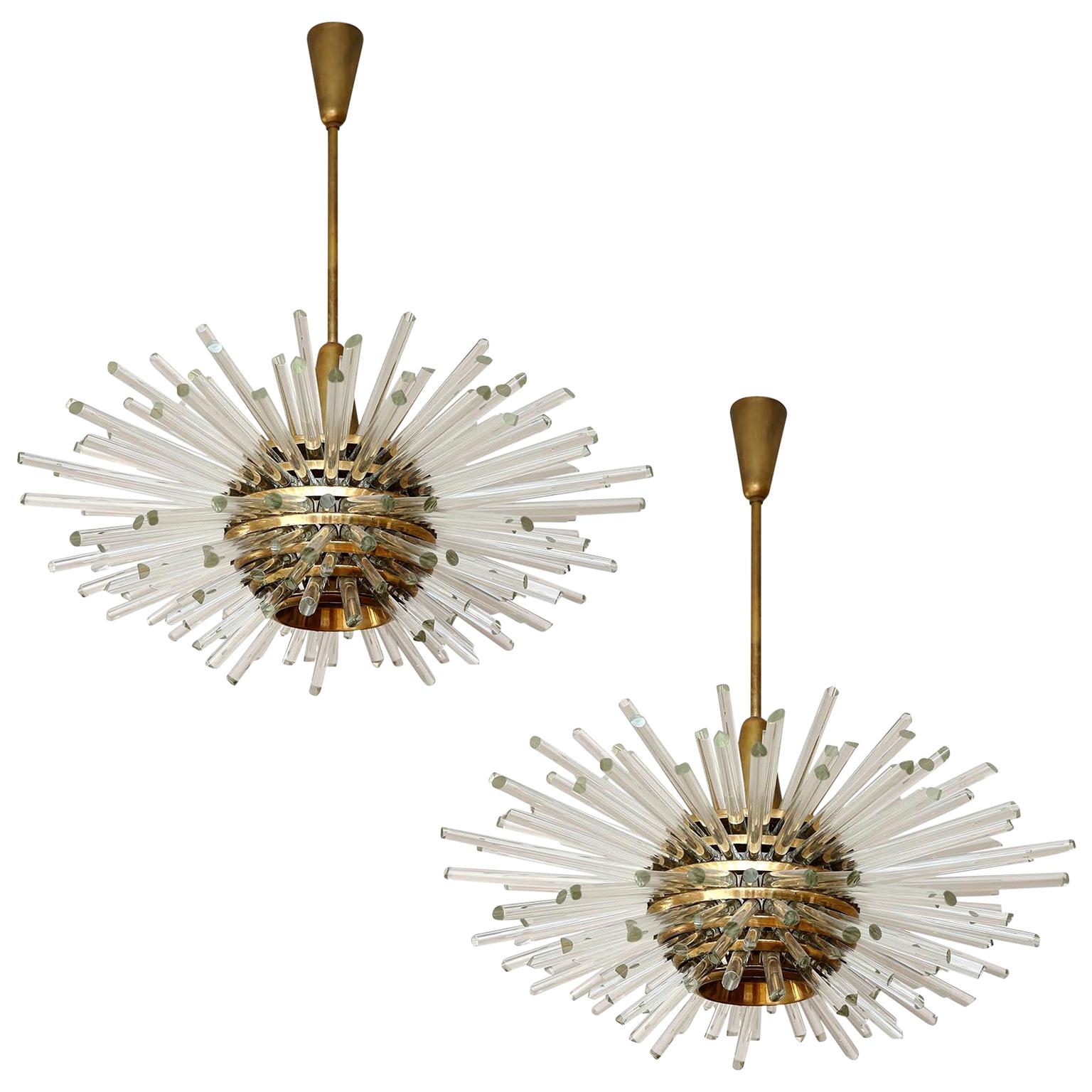 One of Two 'Miracle' Sputnik Chandeliers by Bakalowits, Brass Glass Rods, 1960s