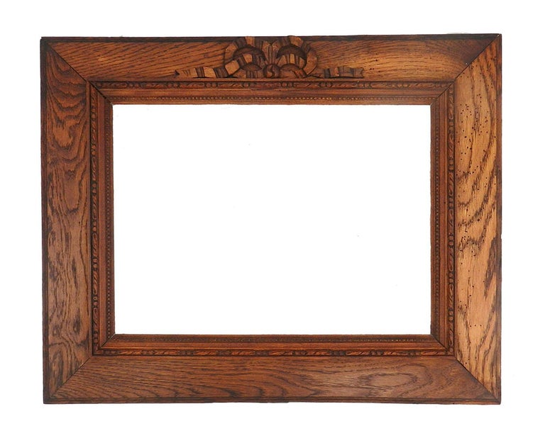 Two mirror or picture frames French Provincial 19th century Louis XVI revival individually priced, circa 1880
1) The 'Portrait' frame is mahogany
2) The 'Landscape' frame is oak
Both have hand carved Louis XVI style ribbon bows
Artisan made in