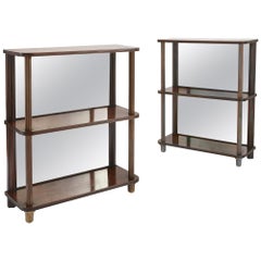 Two Mirrored Mahogany and Brass Étagère Shelves