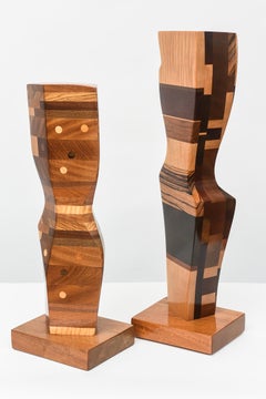 Two Modern Abstract Mixed Wood Studio Sculptures by Paul LaMontagne, C. 1980