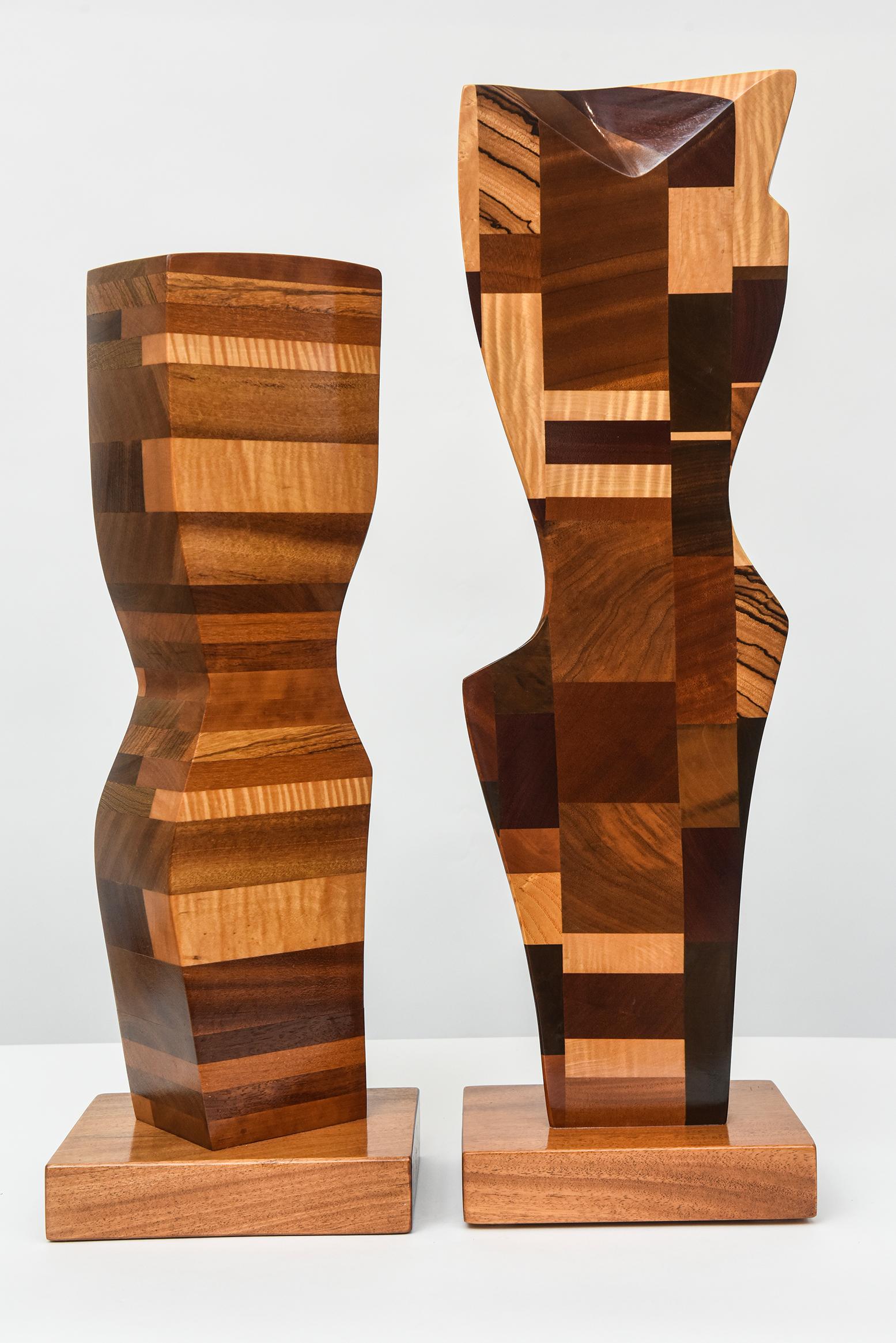 American Two Modern Abstract Mixed Wood Studio Sculptures by Paul LaMontagne, C. 1980 For Sale