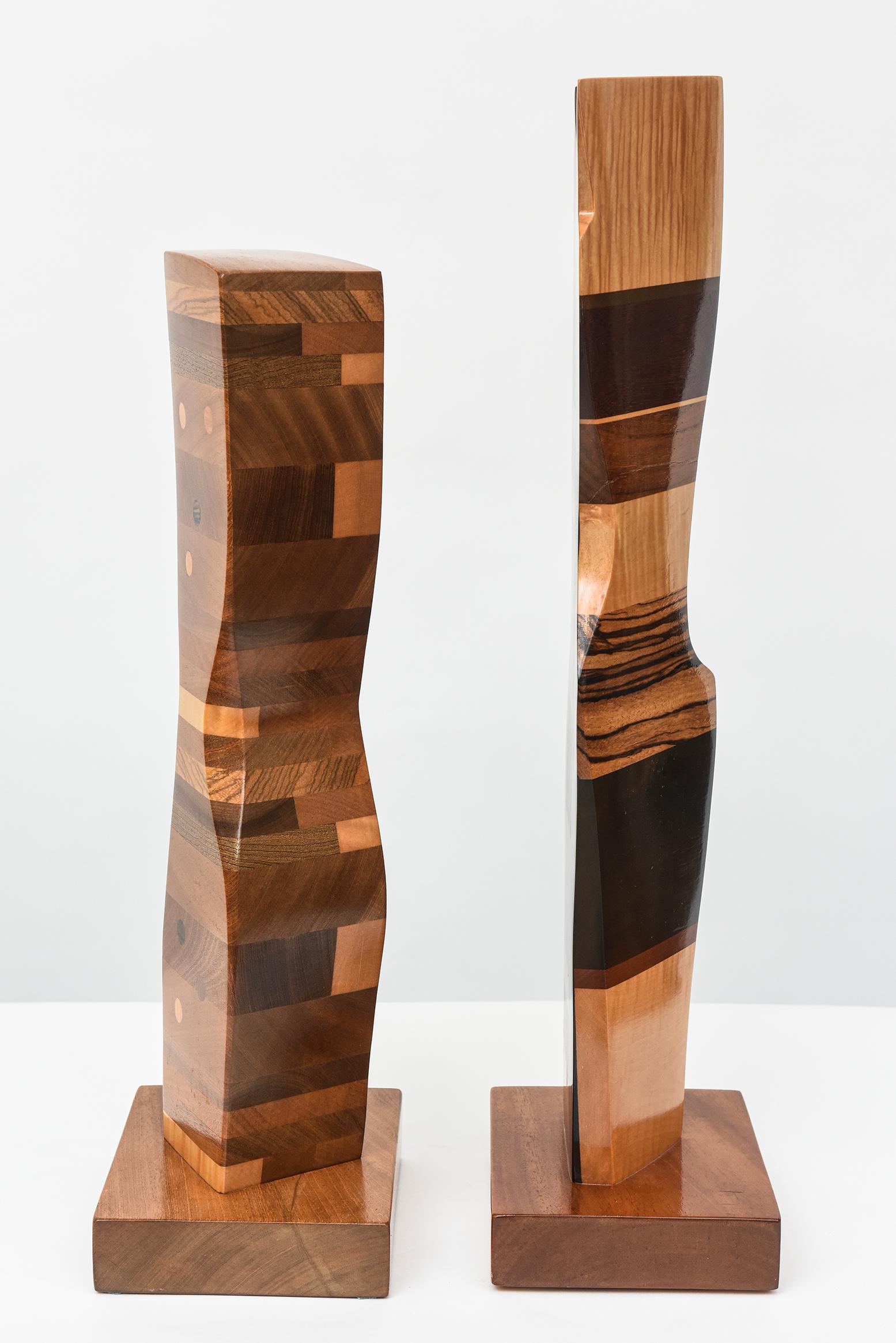 Hand-Carved Two Modern Abstract Mixed Wood Studio Sculptures by Paul LaMontagne, C. 1980 For Sale
