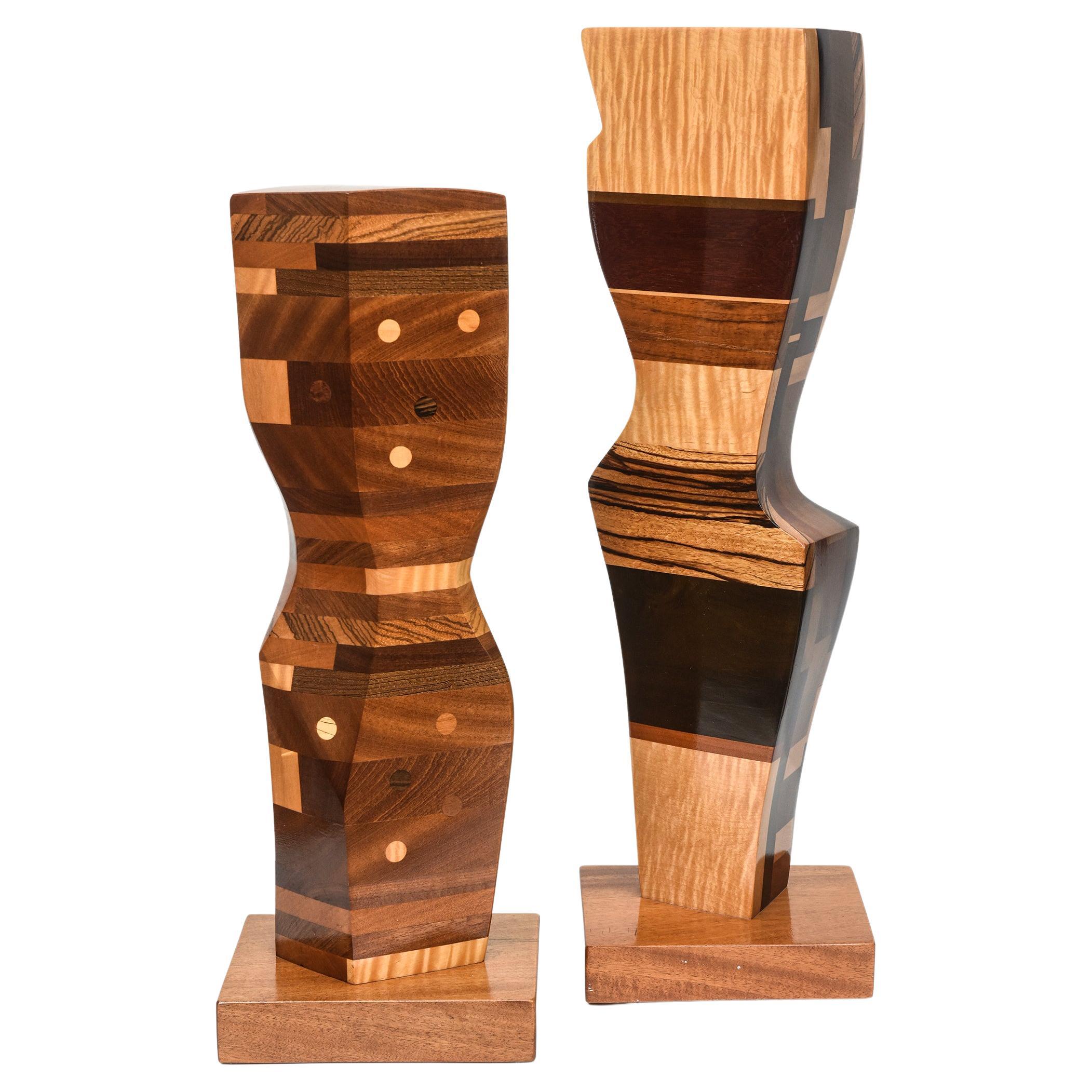Two Modern Abstract Mixed Wood Studio Sculptures by Paul LaMontagne, C. 1980 For Sale