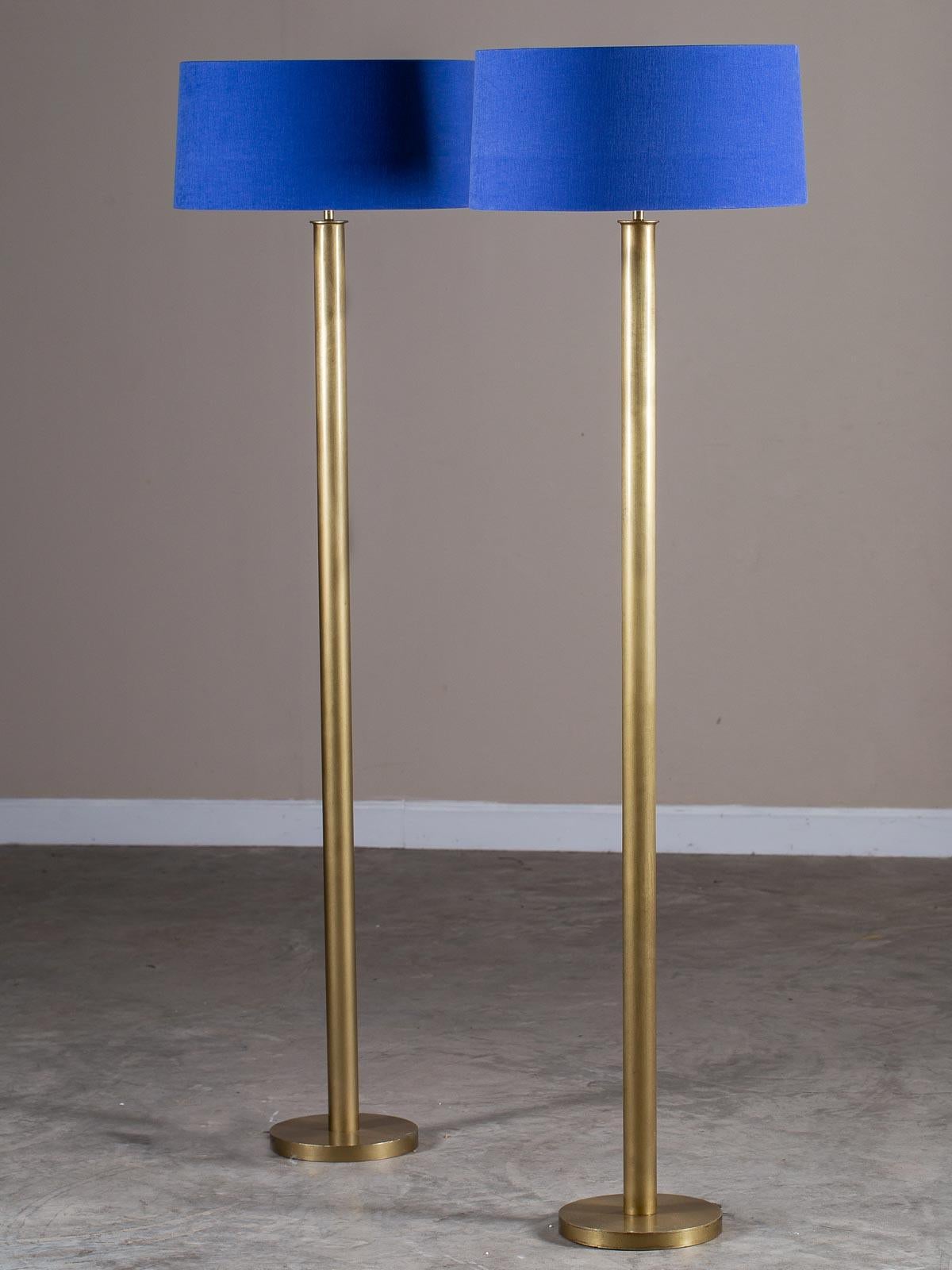 Two Modern Brass Floor Lamps Custom Shade 5