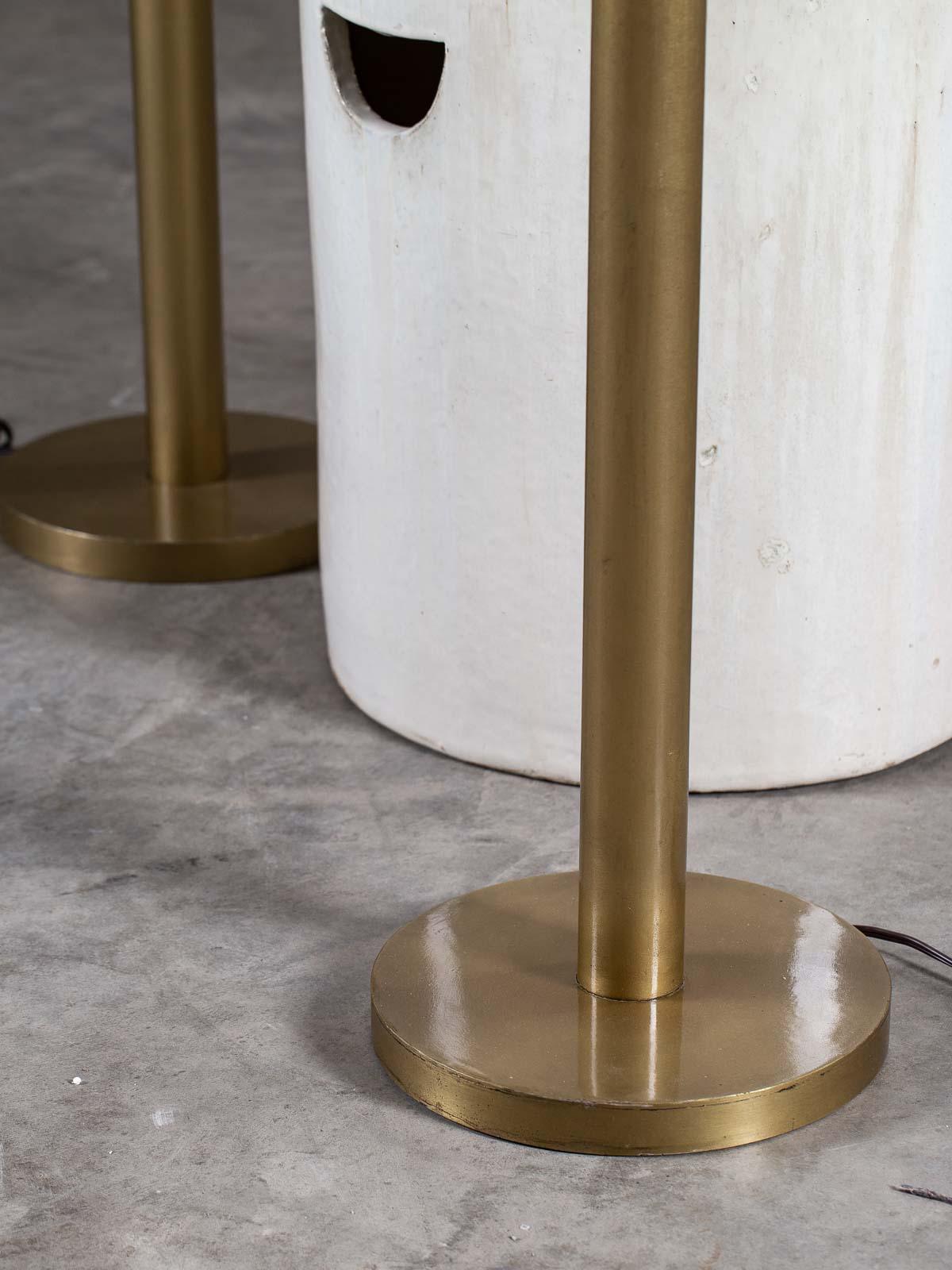 Two Modern Brass Floor Lamps Custom Shade 3