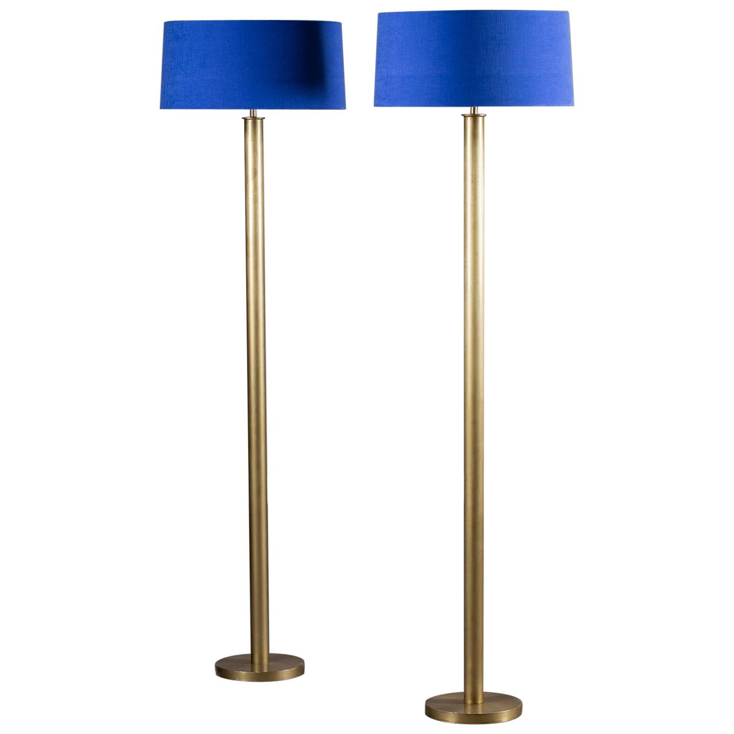 Two Modern Brass Floor Lamps Custom Shade