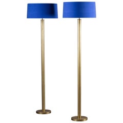Two Modern Brass Floor Lamps Custom Shade