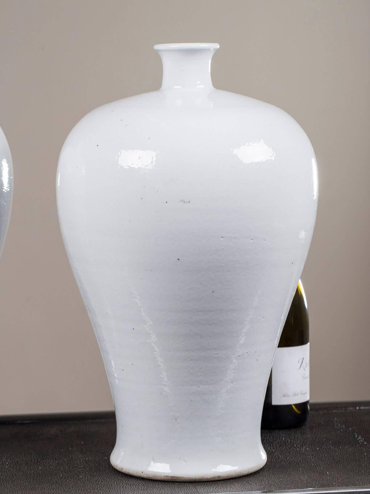 Two Modern Handmade Chinese White Glazed Porcelain Mei Ping Plum Branch Vases 4