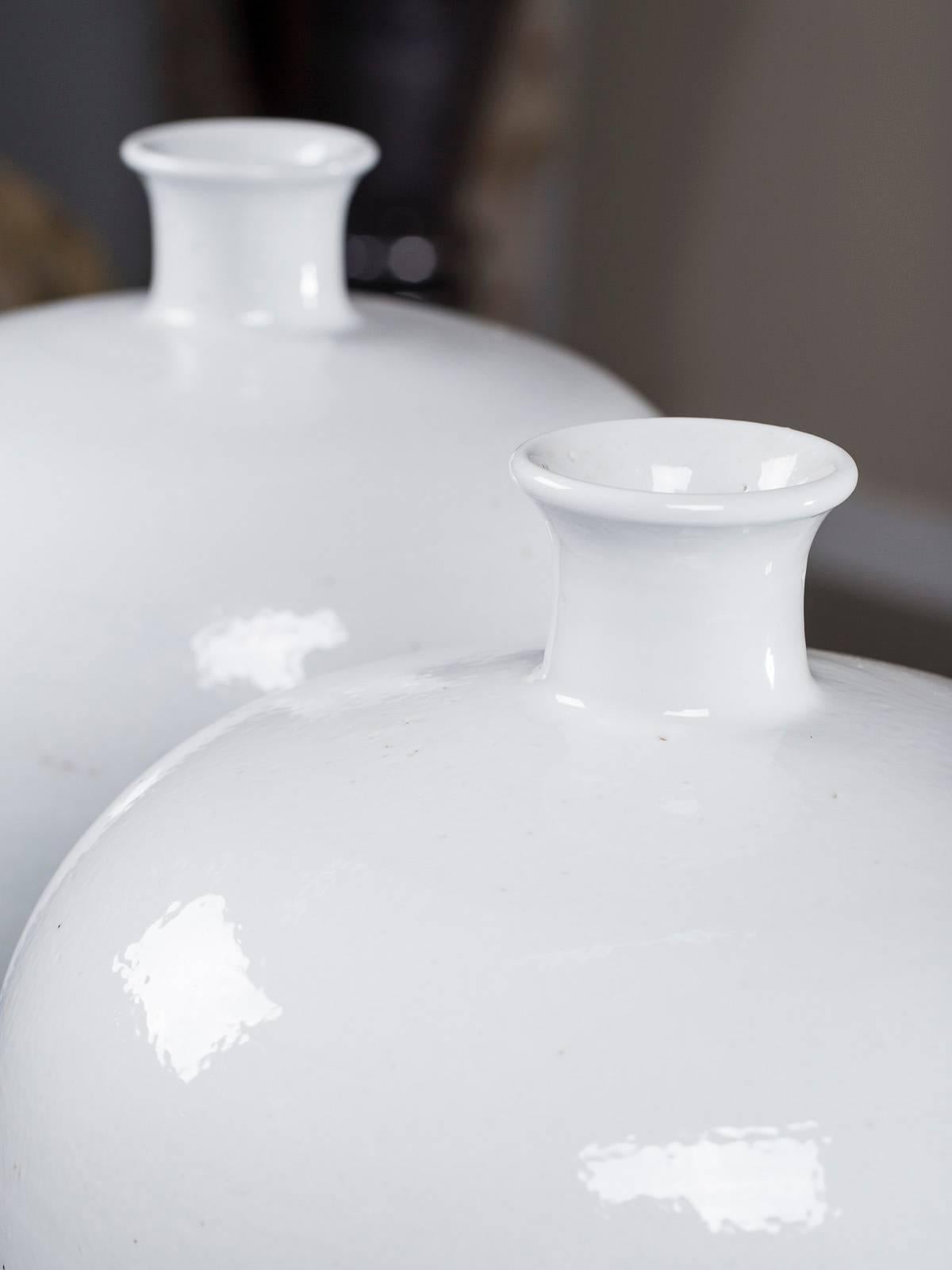 Two Modern Handmade Chinese White Glazed Porcelain Mei Ping Plum Branch Vases 1