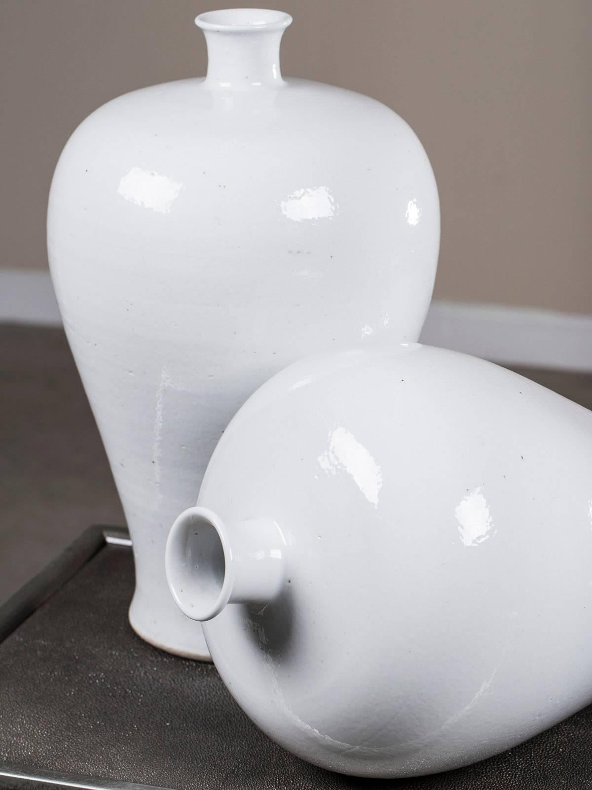 Two Modern Handmade Chinese White Glazed Porcelain Mei Ping Plum Branch Vases 2