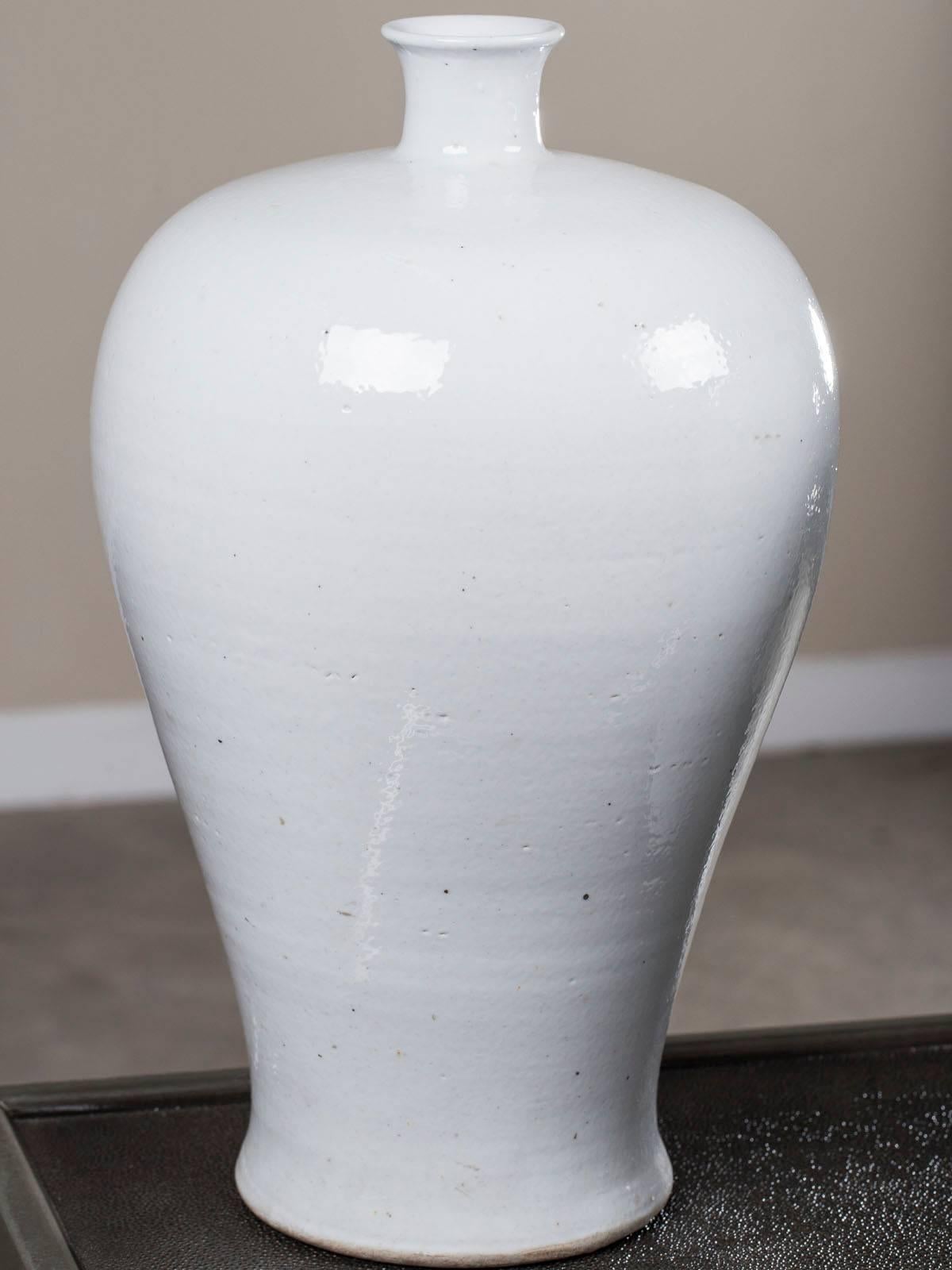 Two Modern Handmade Chinese White Glazed Porcelain Mei Ping Plum Branch Vases 3