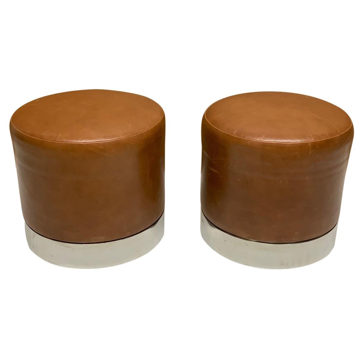 Two Modern Leather and Chrome Stools For Sale