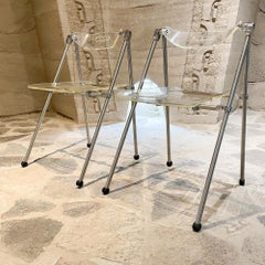 Two Modern Lucite & Chrome Folding Chairs Giancarlo Piretti for Castelli, Italy