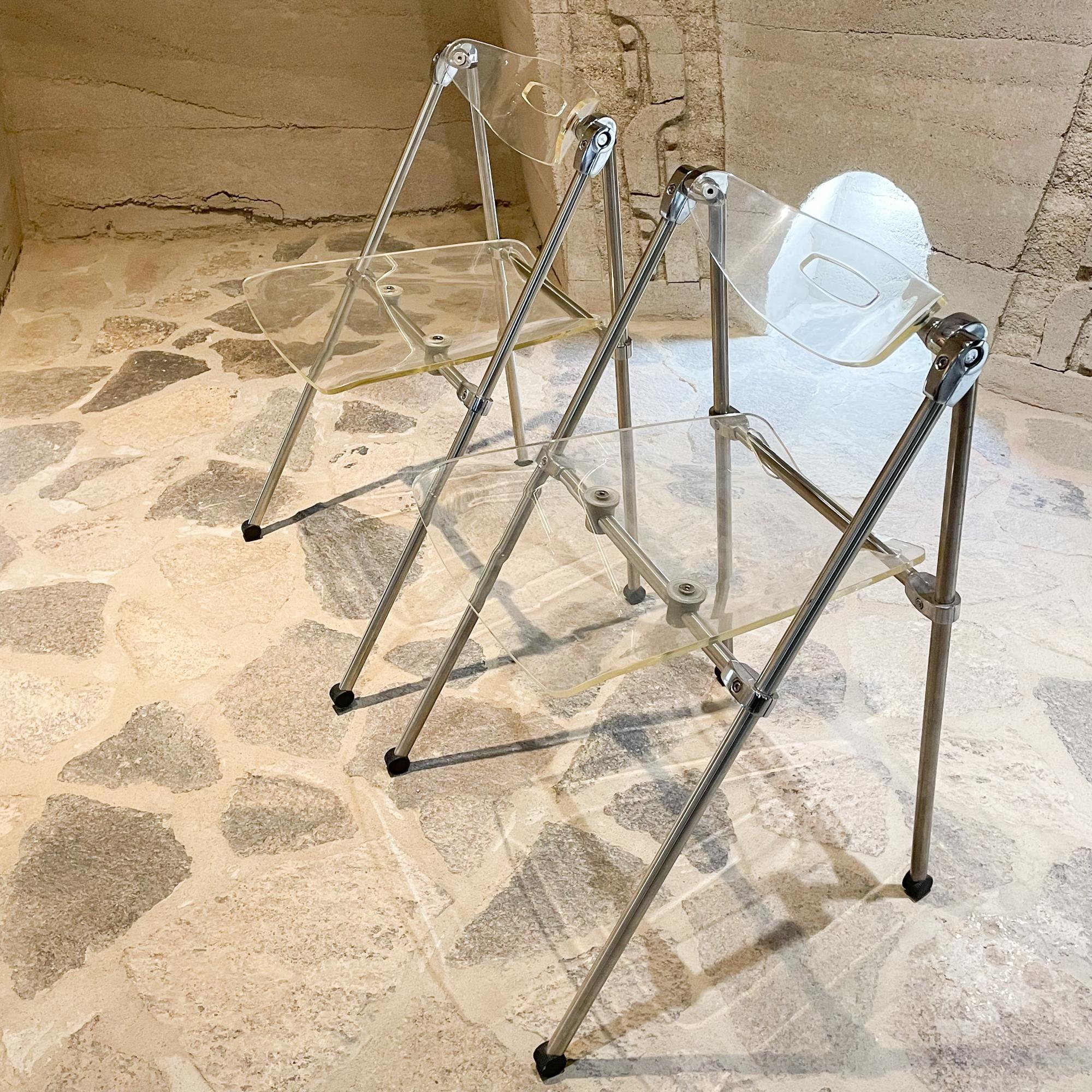 Mid-Century Modern Two Modern Lucite & Chrome Folding Chairs Giancarlo Piretti for Castelli, Italy