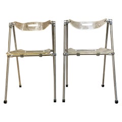 Retro Two Modern Lucite & Chrome Folding Chairs Giancarlo Piretti for Castelli, Italy