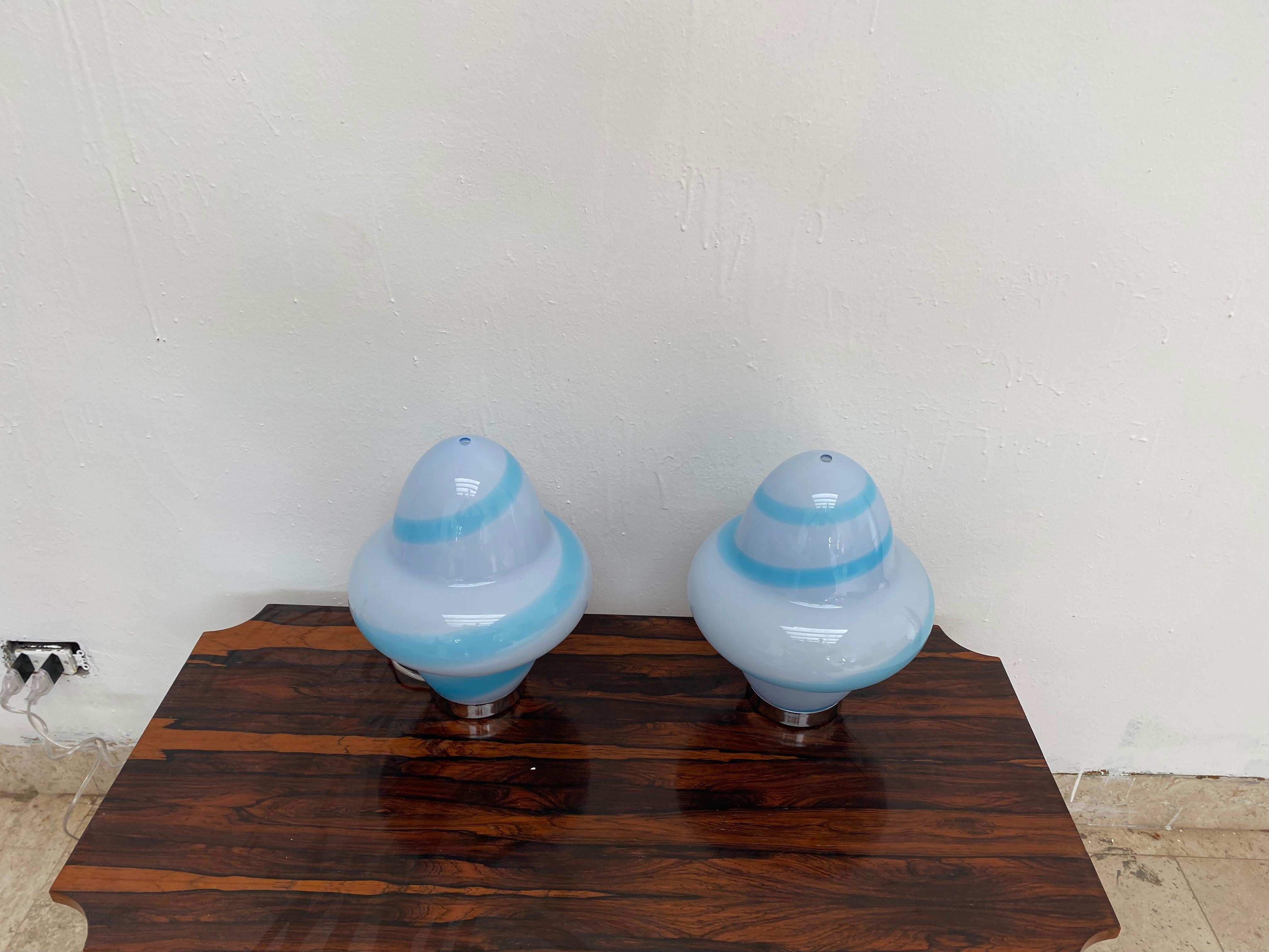 Italian Two Modern Murano Table Lamps by Ettore Sottsass for Venini, Signed ca. 1994 For Sale