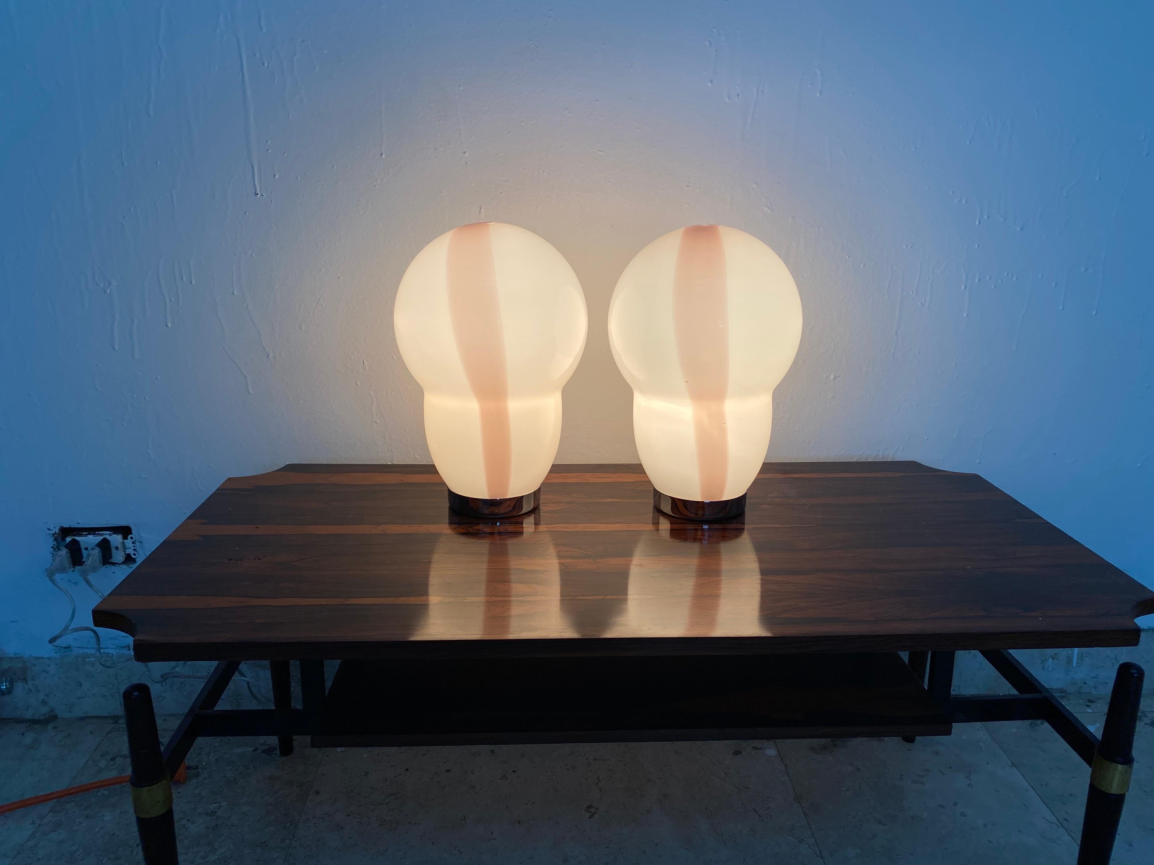 Italian Two Modern Murano Table Lamps by Ettore Sottsass for Venini, Signed ca. 1994 For Sale