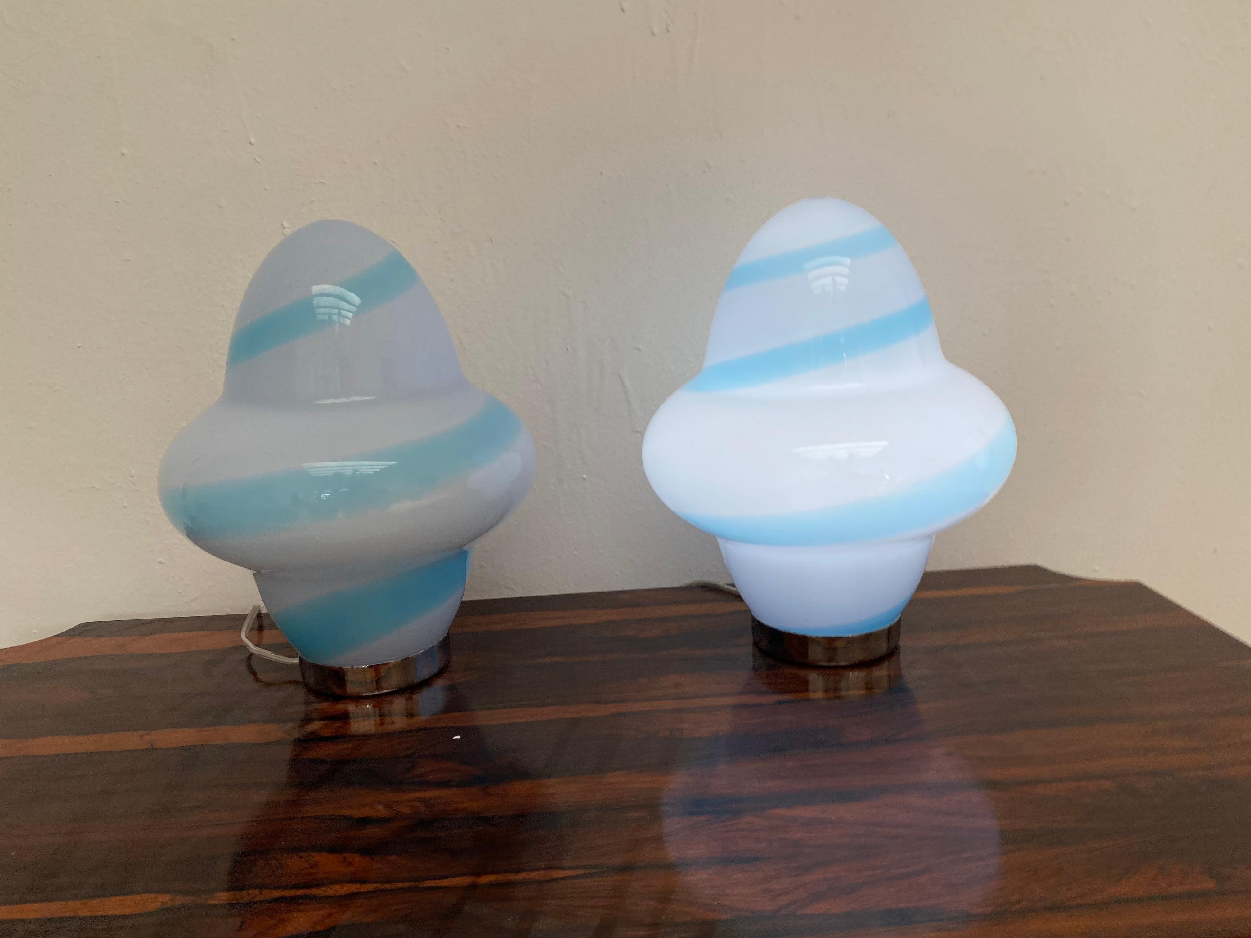 Murano Glass Two Modern Murano Table Lamps by Ettore Sottsass for Venini, Signed ca. 1994 For Sale