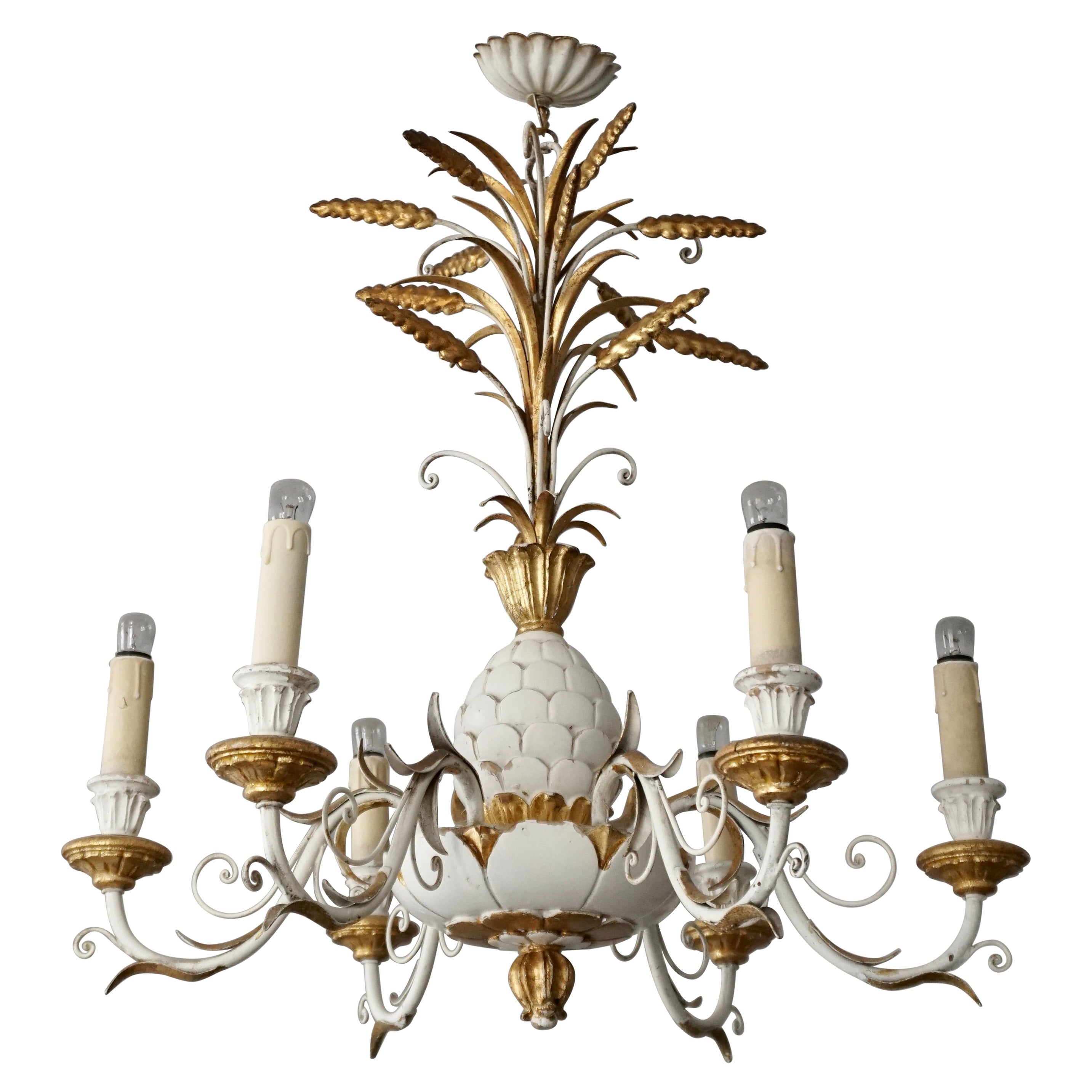 Lustre moderne à six lumières en forme d'ananas peint et doré à la main The Moderns en vente